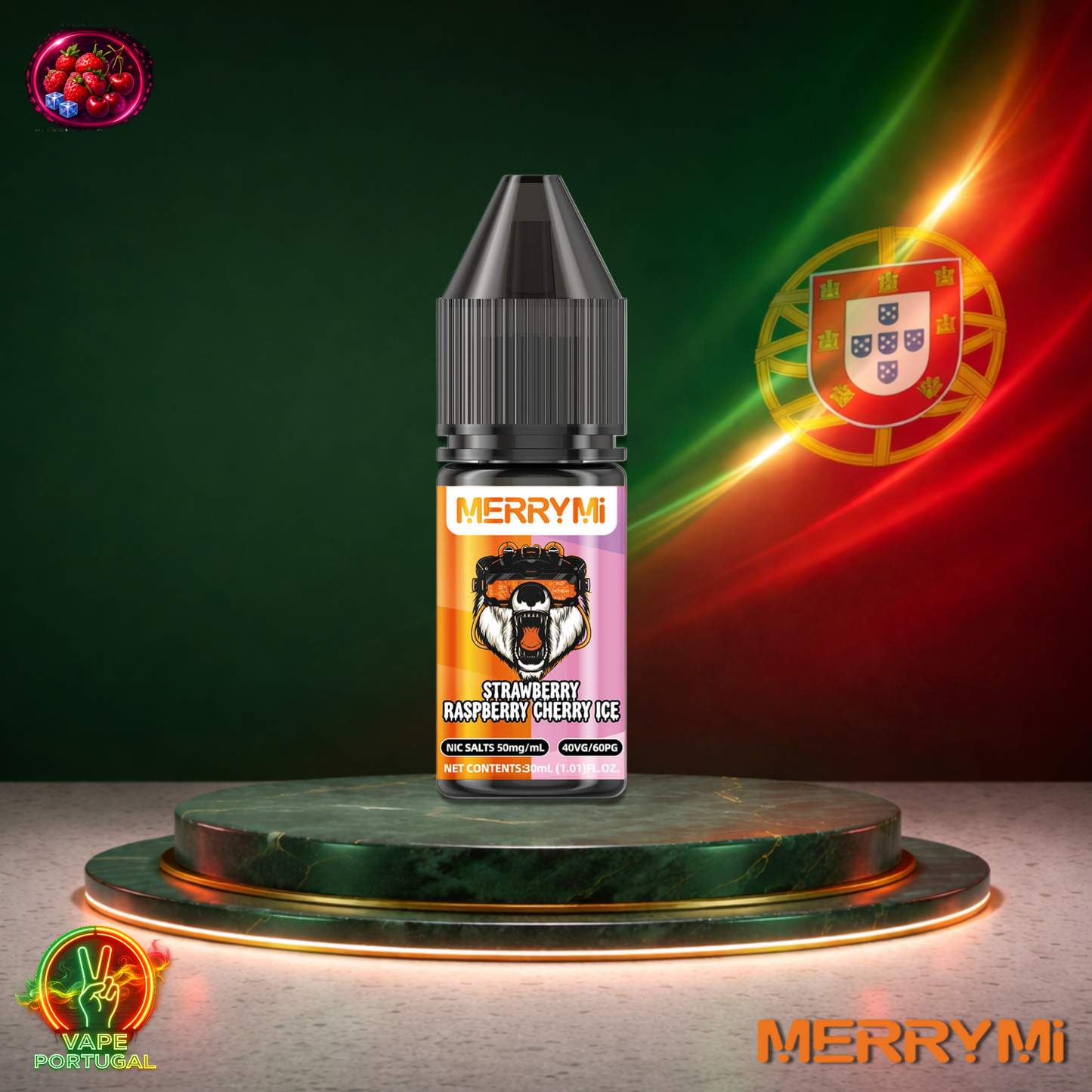 Líquido MerryMi Salts 30ml sabor Strawberry Raspberry Cherry Ice com sais de nicotina 5% (50mg/ml) para pod – mistura de morango, framboesa e cereja com gelo mais barato