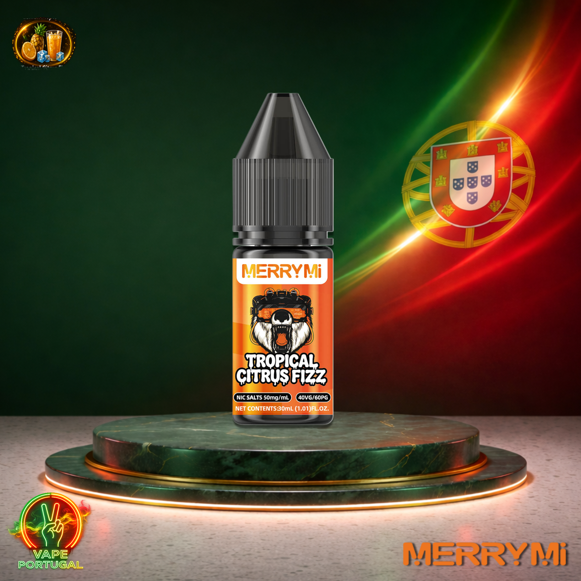 Líquido MerryMi Salts 30ml sabor Tropical Citrus Fizz com sais de nicotina 5% (50mg/ml) para pod – aroma cítrico refrescante mais barato