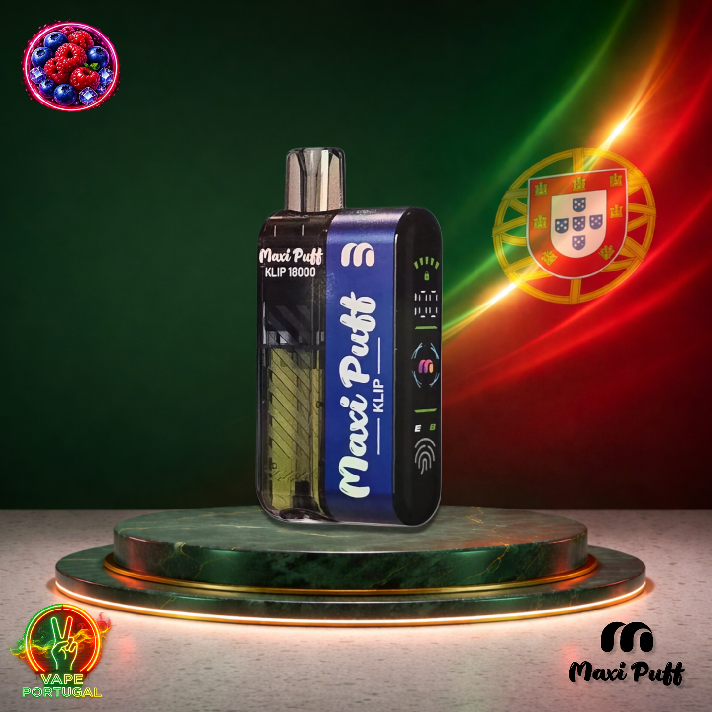Vape descartável Maxi Puff Klip 18K sabor Blueberry Raspberry 18000 puffs 18K tragadas mais barato