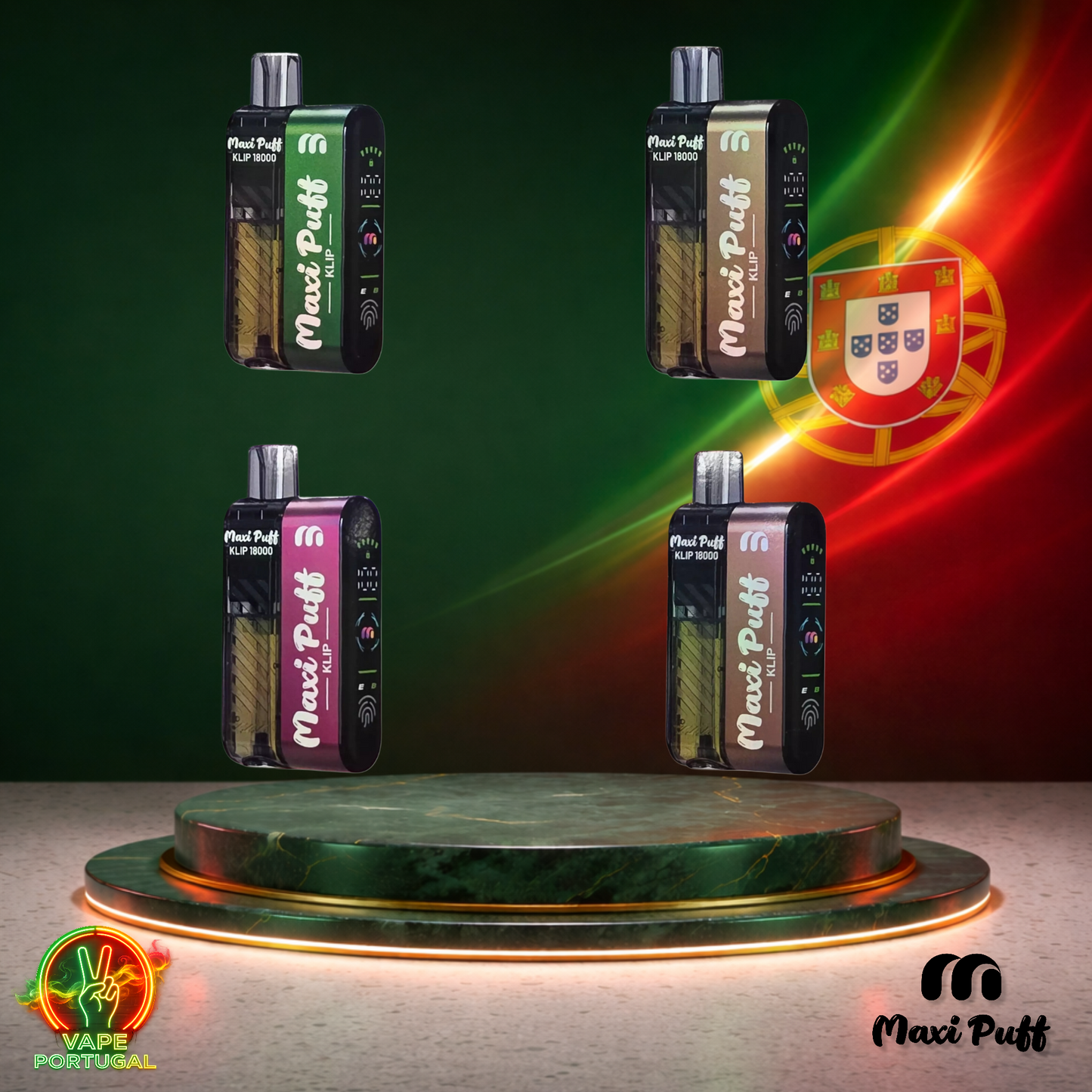 Vape descartável Maxi Puff Klip 18K vários sabores 18000 puffs 18K tragadas frontal oficial Portugal mais barato