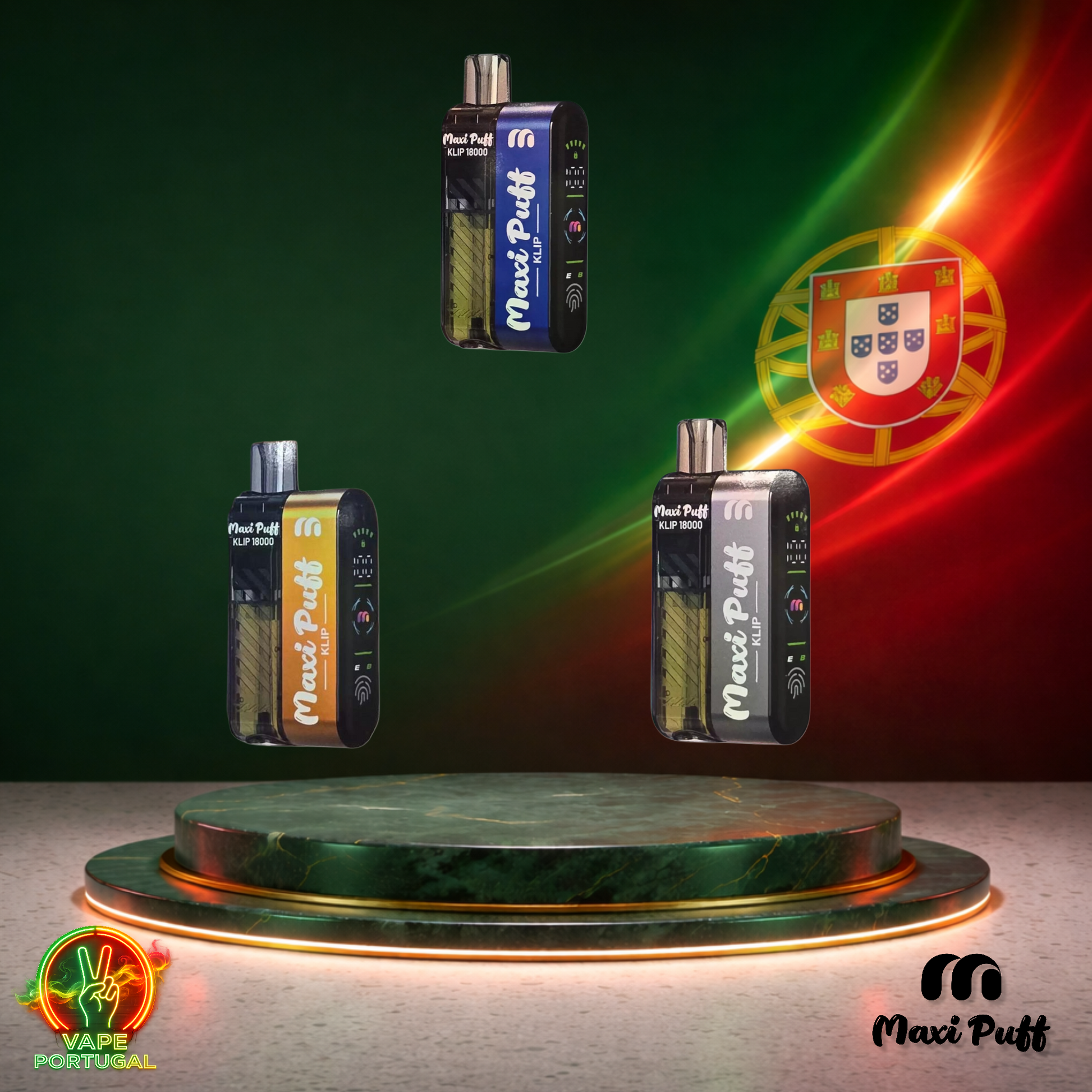 Vape descartável Maxi Puff Klip 18K vários sabores 18000 puffs 18K tragadas lateral oficial Portugal mais barato