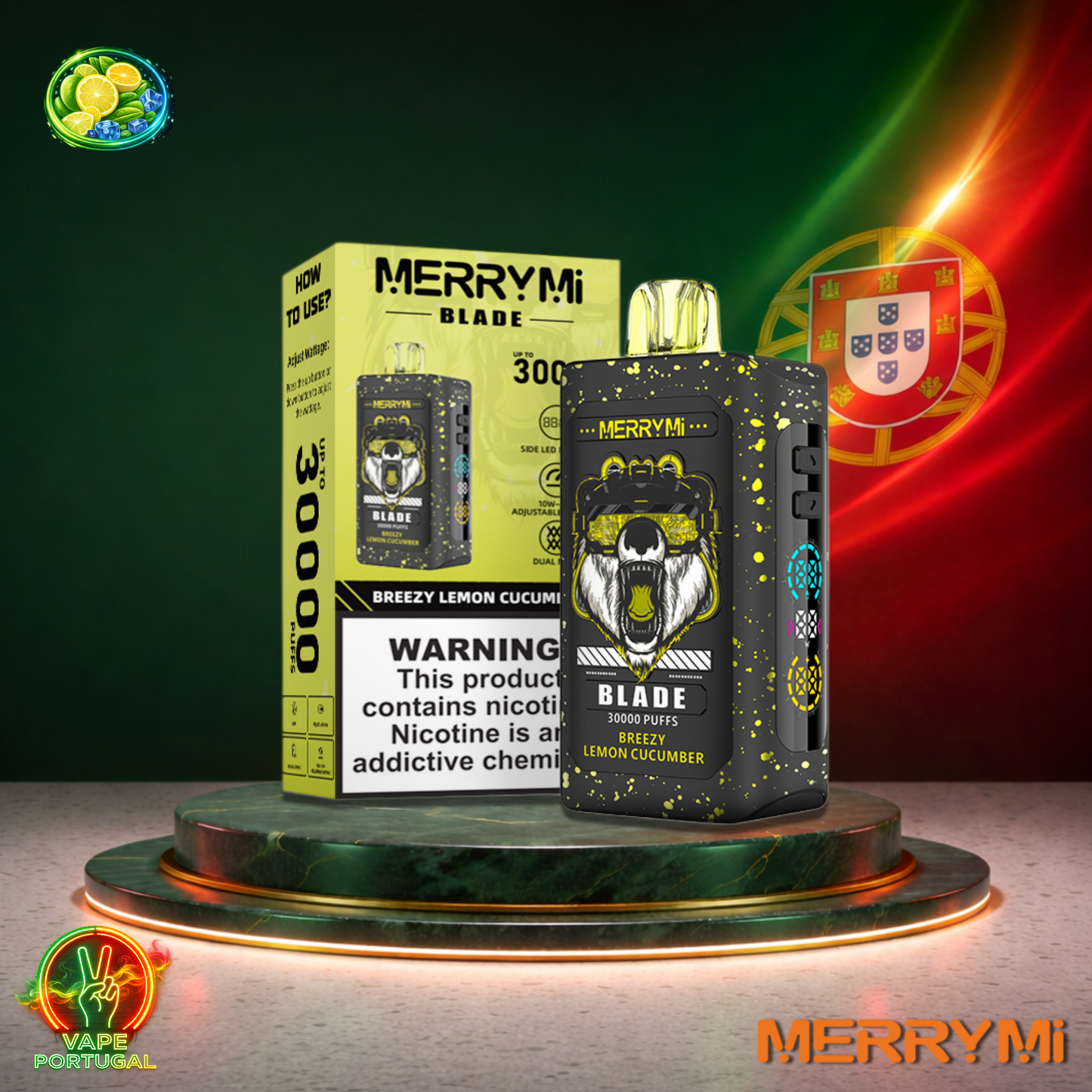 Vape descartável MerryMi Blade 30K sabor Breezy Lemon Cucumber 30000 puffs 30K tragadas mais barato