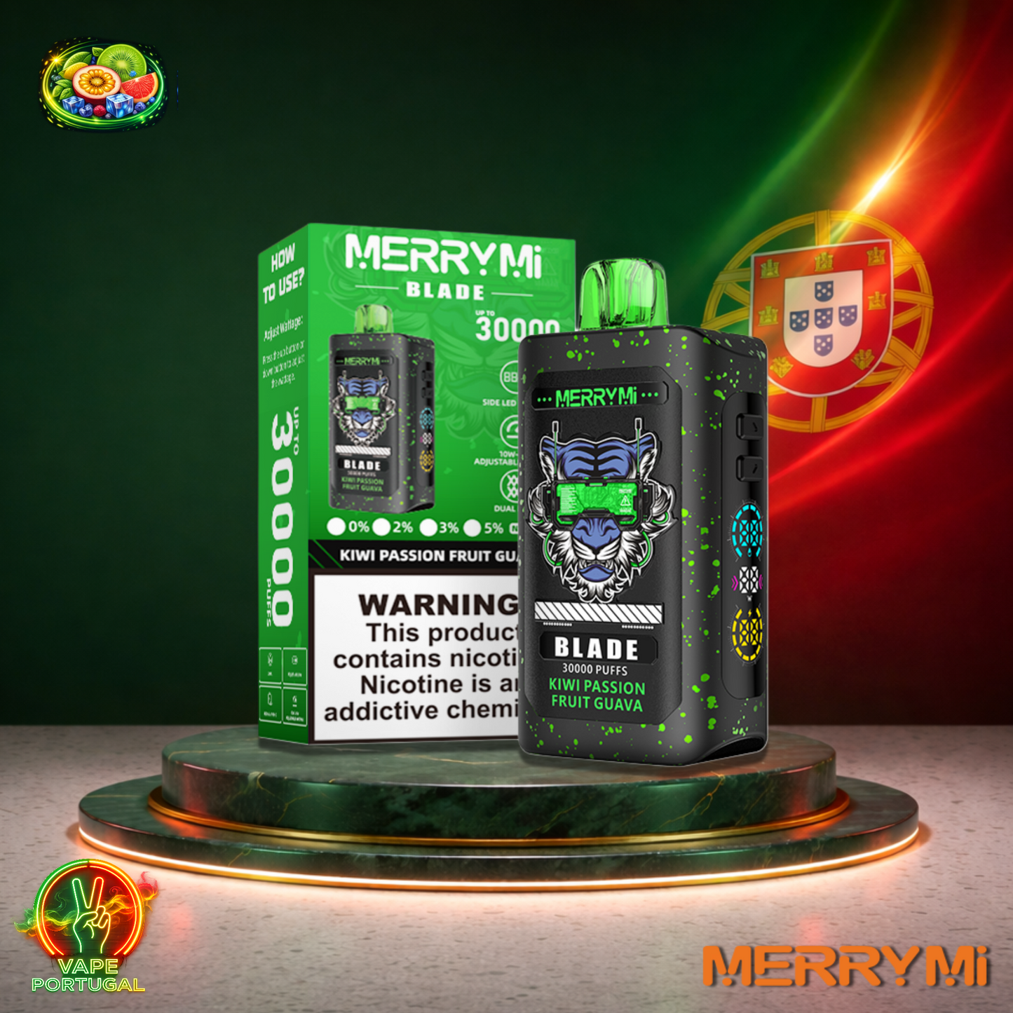 Vape descartável MerryMi Blade 30K sabor Kiwi Passion Fruit Guava 30000 puffs 30K tragadas mais barato
