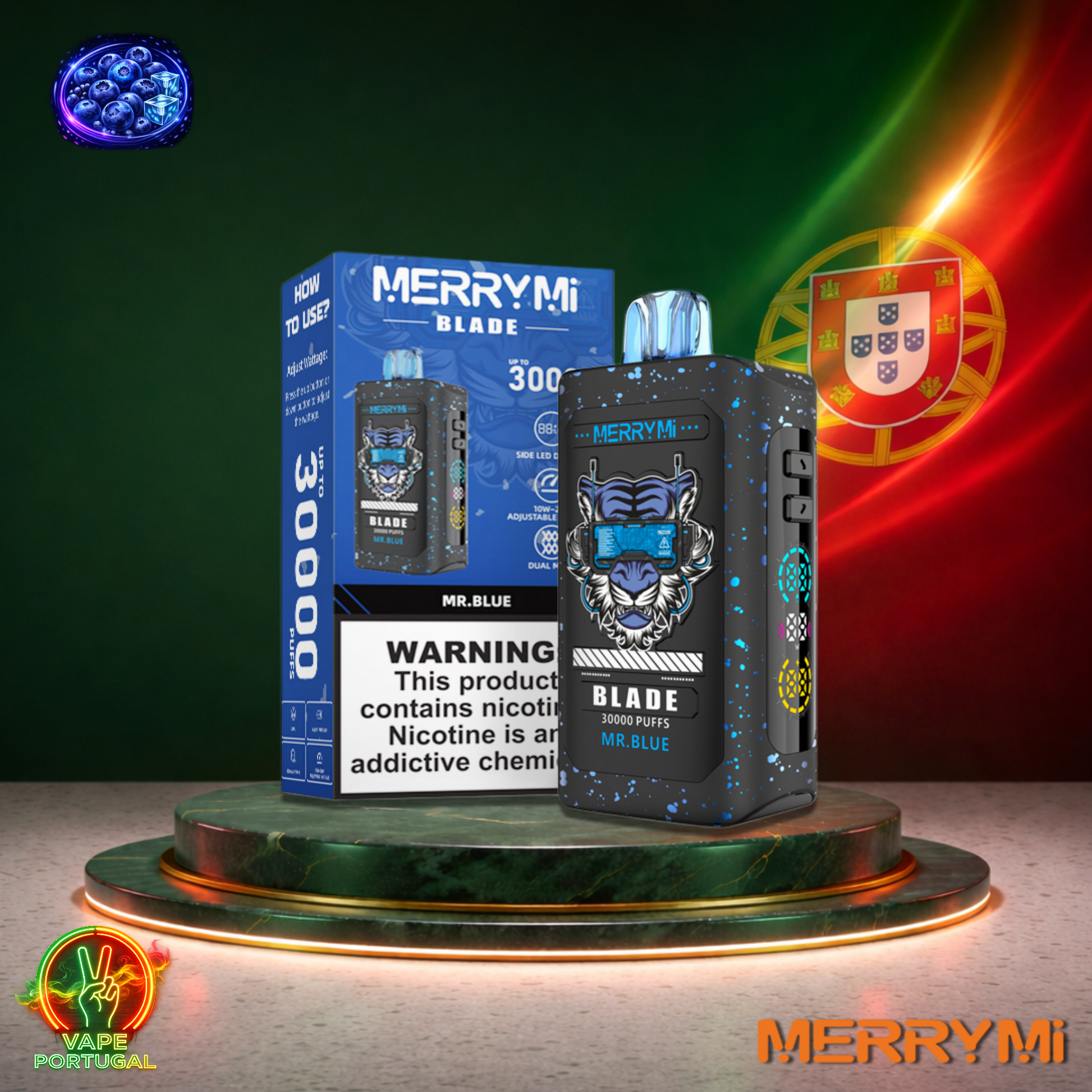 Vape descartável MerryMi Blade 30K sabor Mr Blue 30000 puffs 30K tragadas mais barato