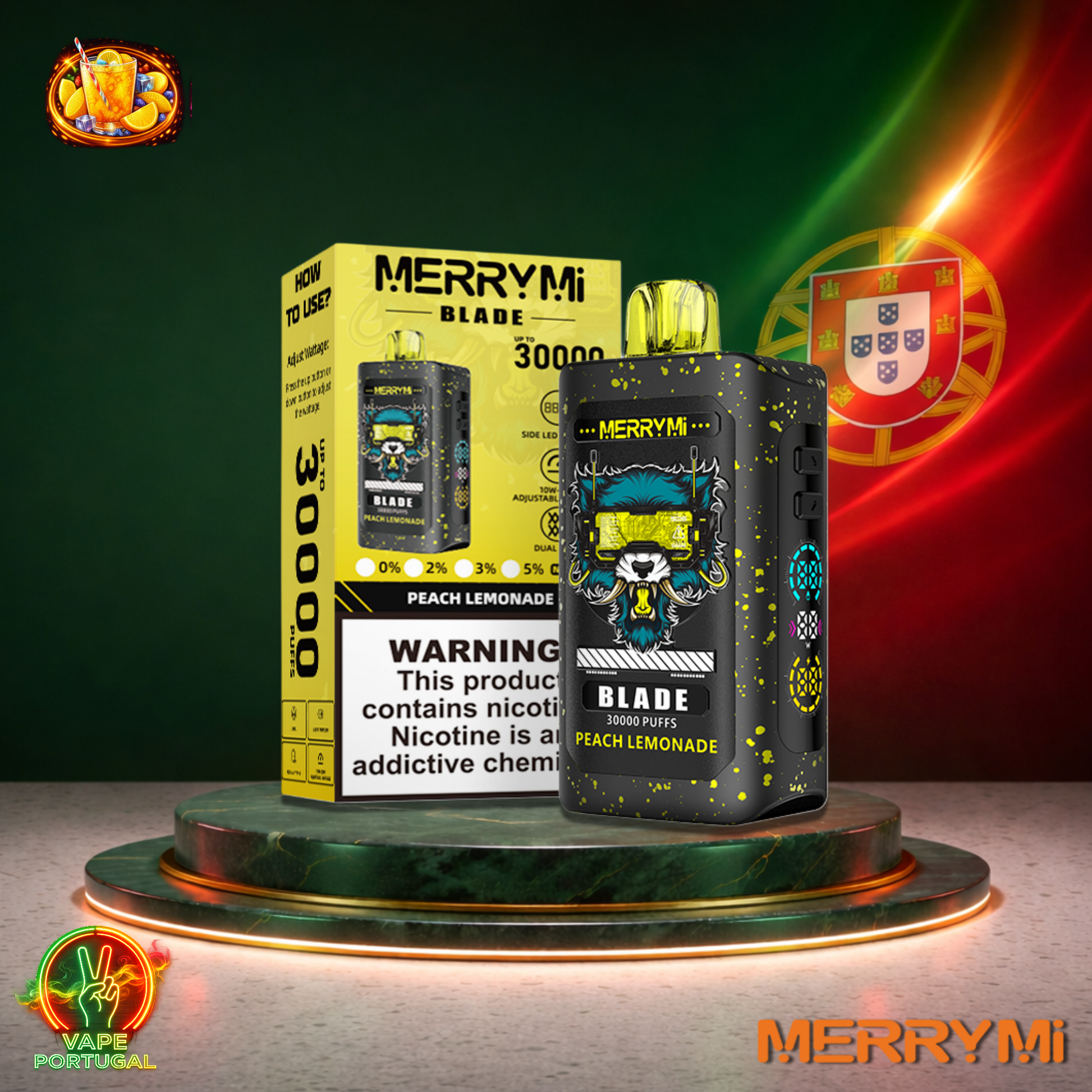 Vape descartável MerryMi Blade 30K sabor Peach Lemonade 30000 puffs 30K tragadas mais barato