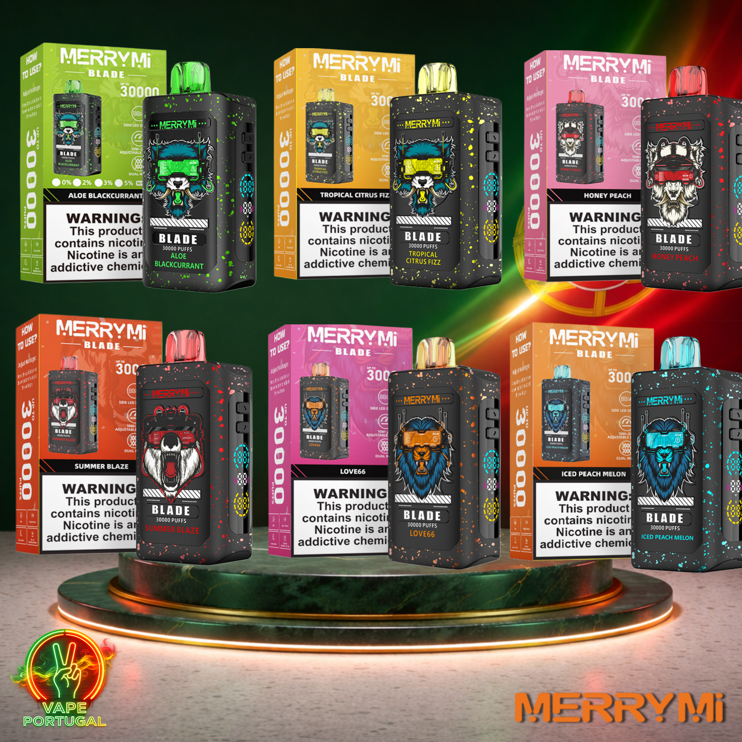 Vape descartável MerryMi Blade 30K vários sabores 30000 puffs 30K tragadas mais barato frontal