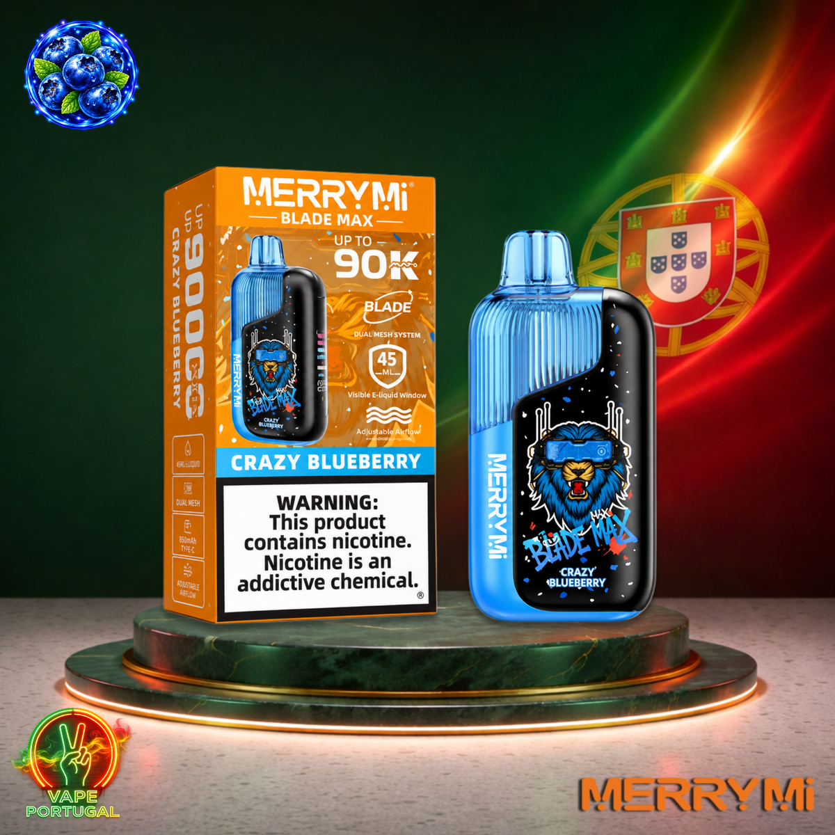Vape descartável MerryMi Blade Max 90K Crazy Blueberry 90000 puffs comprar em Portugal