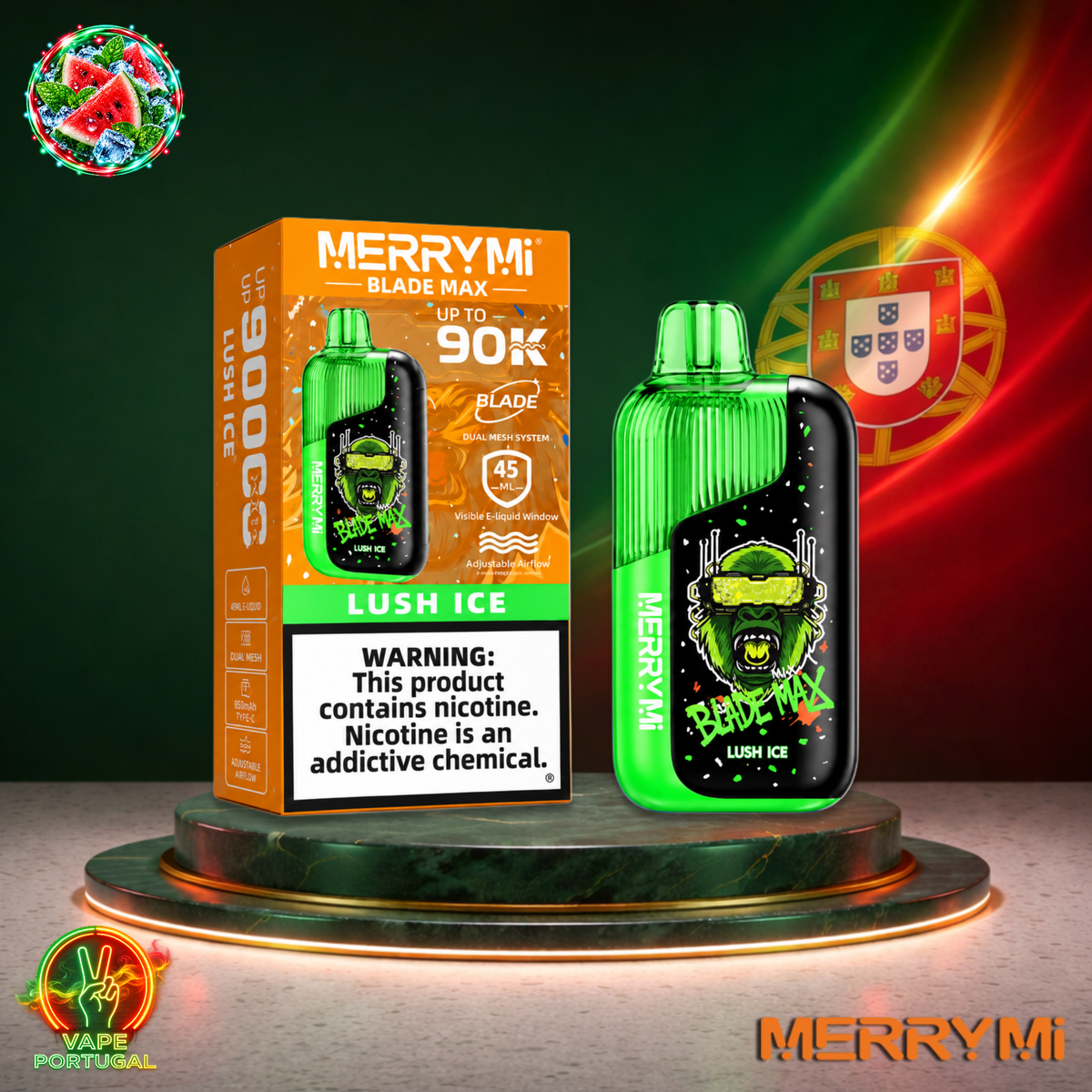 Vape descartável MerryMi Blade Max 90K Lush Ice 90000 puffs comprar em Portugal