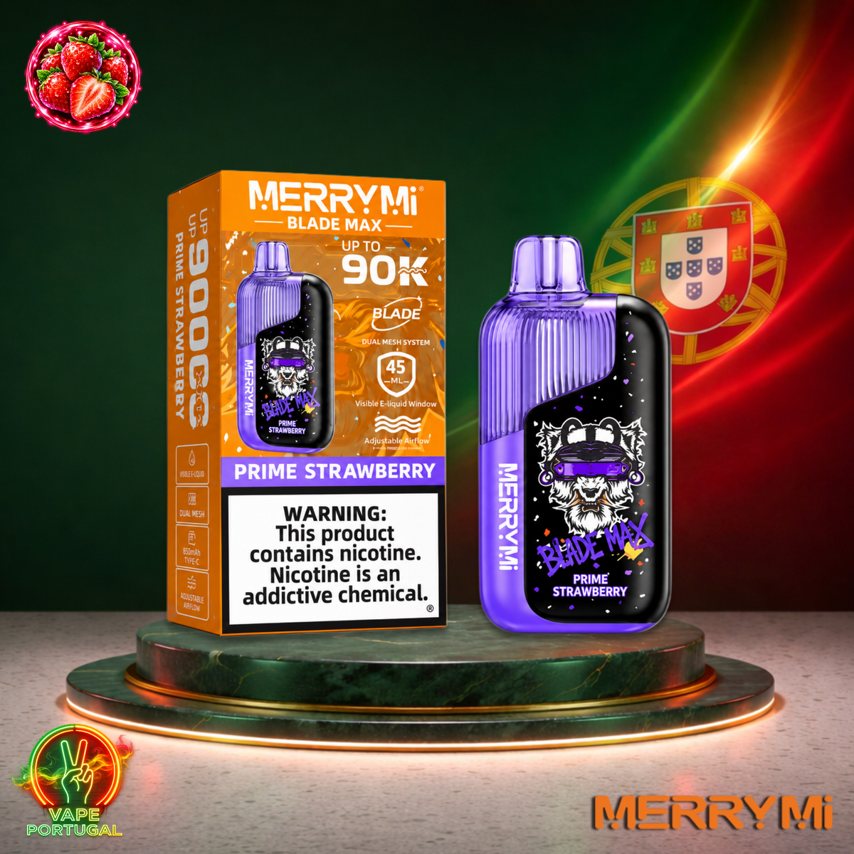 Vape descartável MerryMi Blade Max 90K Prime Strawberry 90000 puffs comprar em Portugal