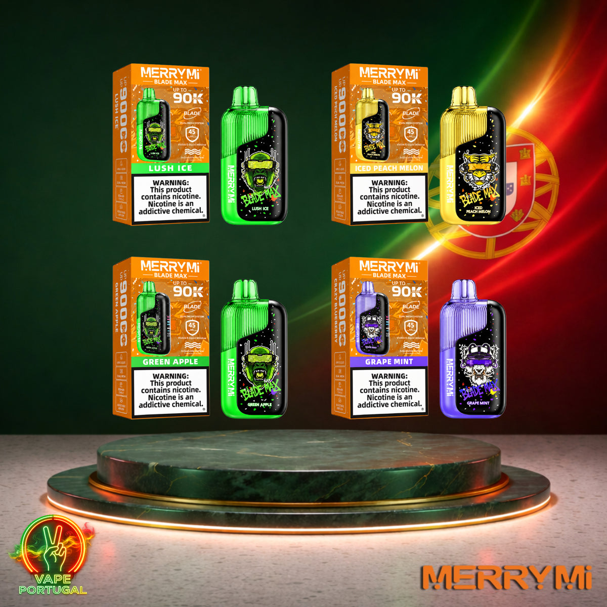 Vape descartável MerryMi Blade Max 90K Vários Sabores Coleção 90000 puffs comprar em Portugal