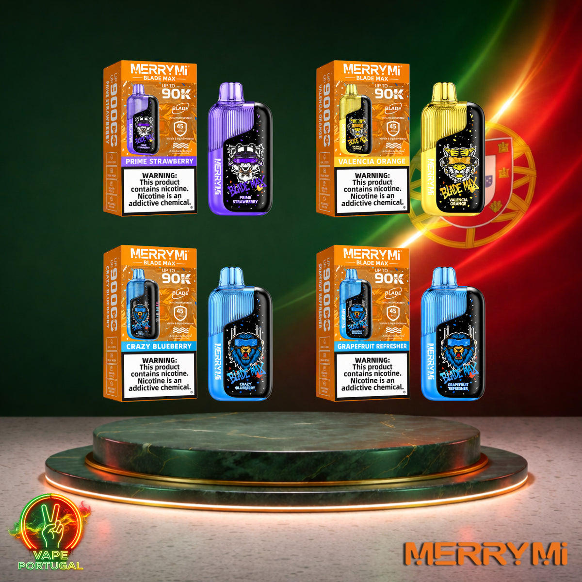 Vape descartável MerryMi Blade Max 90K Vários Sabores 90000 puffs comprar em Portugal