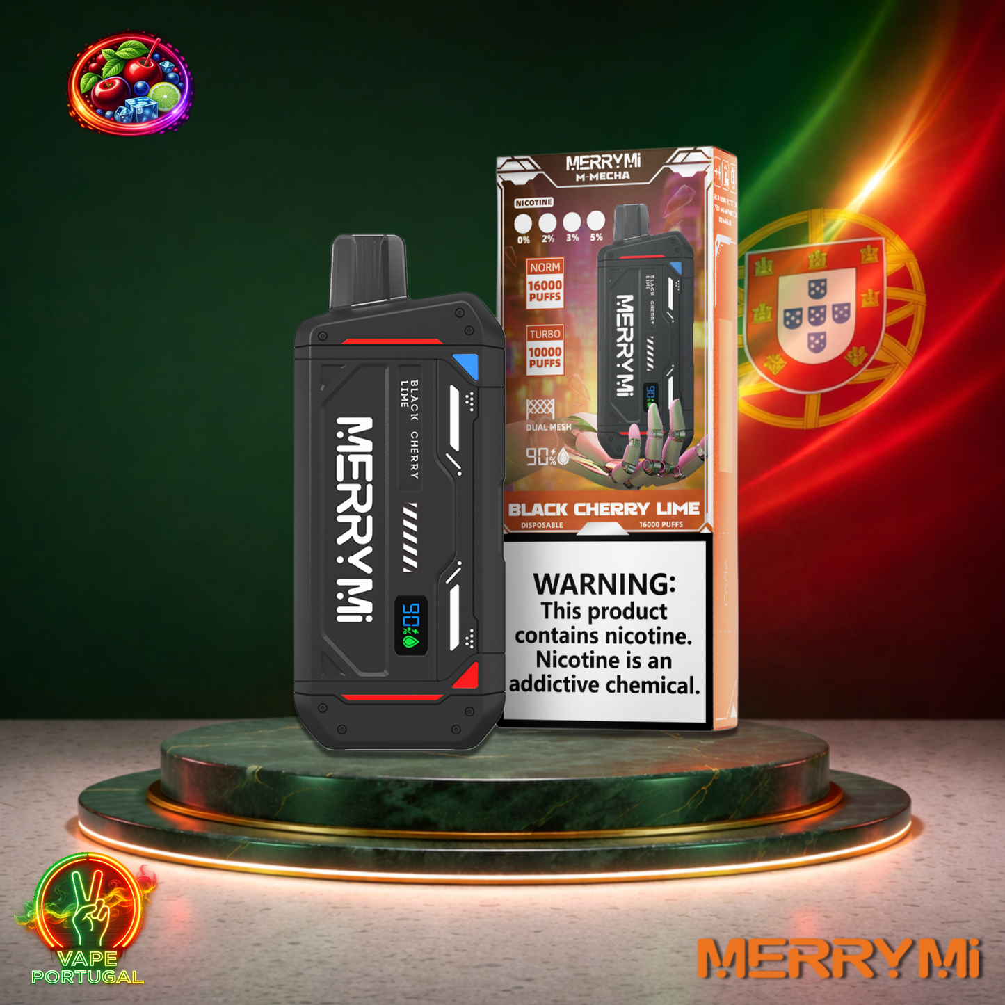 Vape descartável MerryMi M-Mecha 16K sabor Black Cherry Lime 16000 puffs 16K tragadas mais barato em Portugal