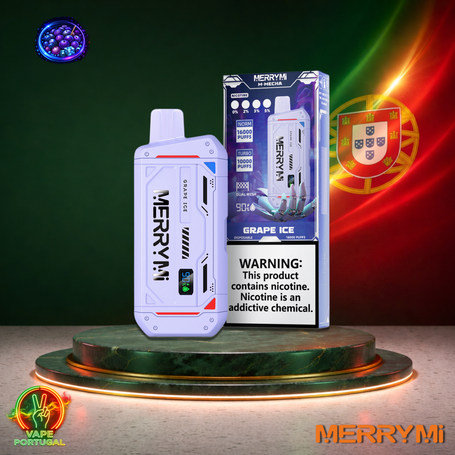 Vape descartável MerryMi M Mecha 16K sabor Grape Ice 16000 puffs 16K tragadas mais barato