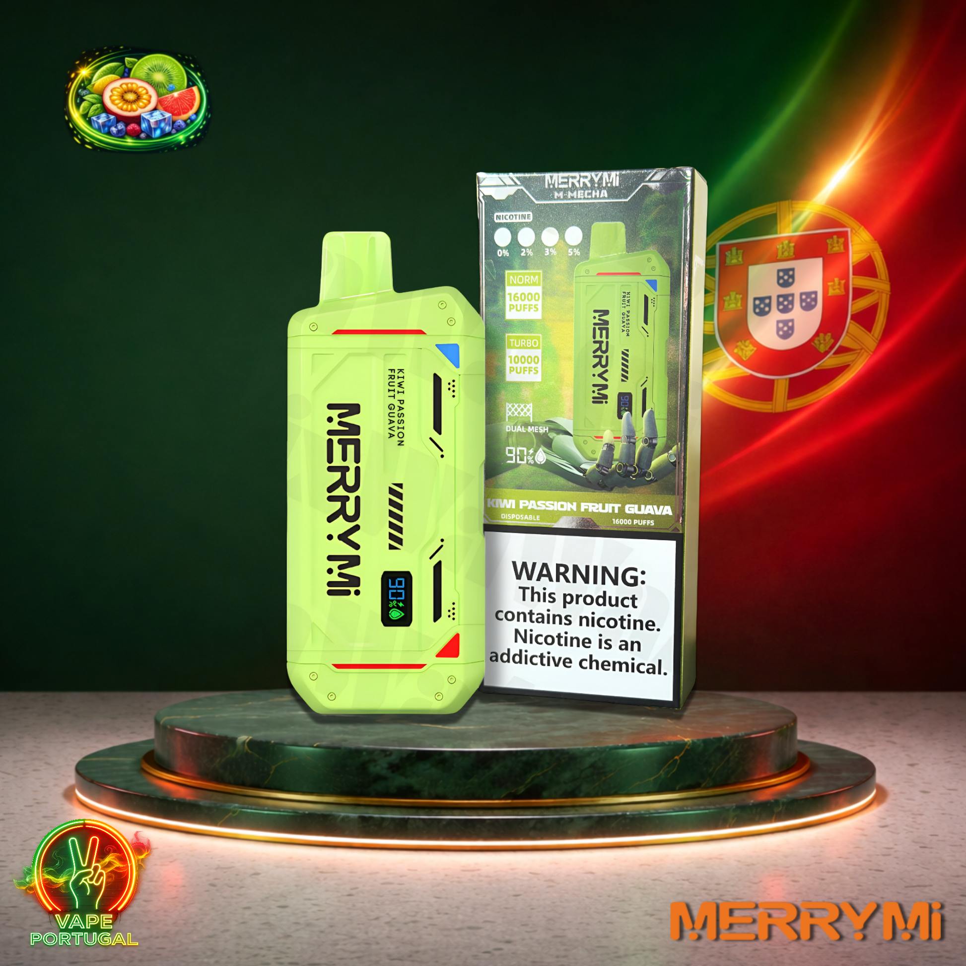 Vape descartável MerryMi M Mecha 16K sabor Kiwi Passion Fruit Guava 16000 puffs 16K tragadas mais barato