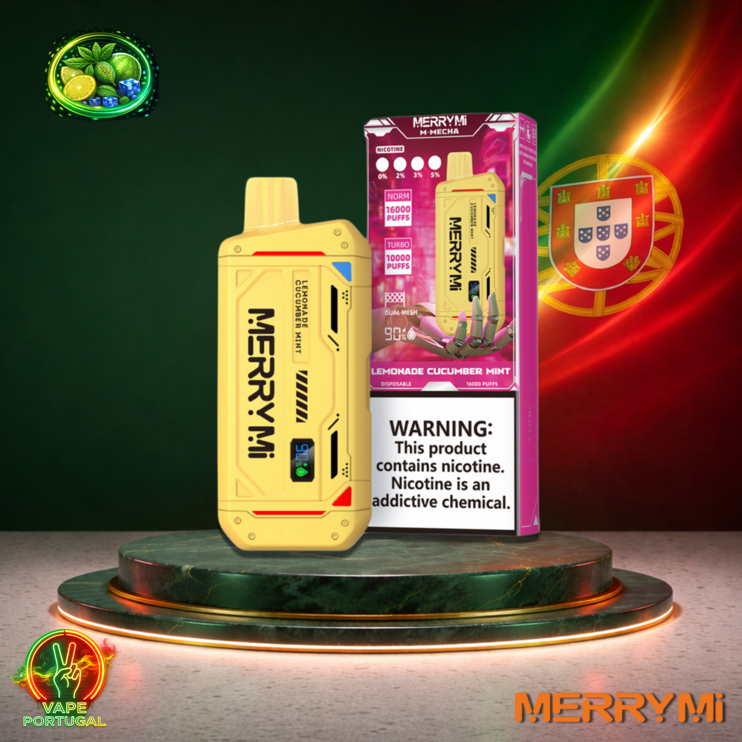 Vape descartável MerryMi M Mecha 16K sabor Lemon Cucumber Mint 16000 puffs 16K tragadas mais barato