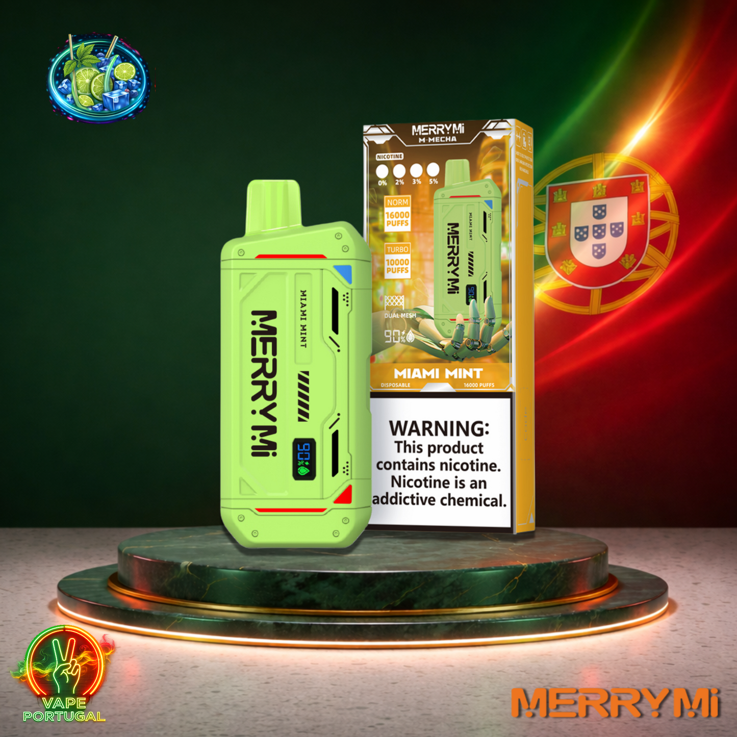 Vape descartável MerryMi M Mecha 16K sabor Miami Mint 16000 puffs 16K tragadas mais barato