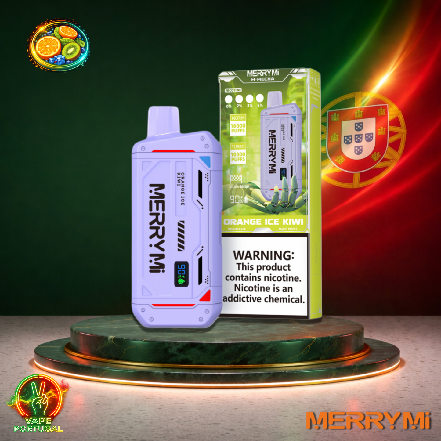 Vape descartável MerryMi M Mecha 16K sabor Orange Ice Kiwi 16000 puffs 16K tragadas mais barato