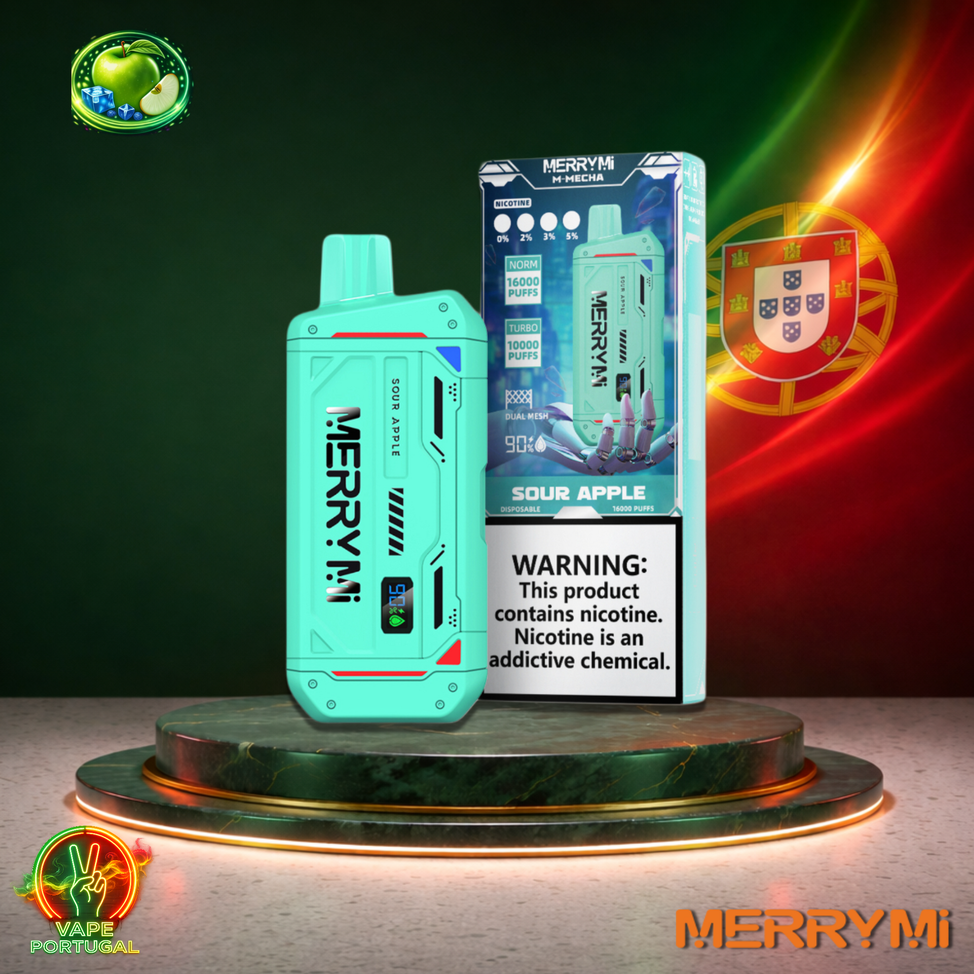 Vape descartável MerryMi M Mecha 16K sabor Sour Apple 16000 puffs 16K tragadas mais barato