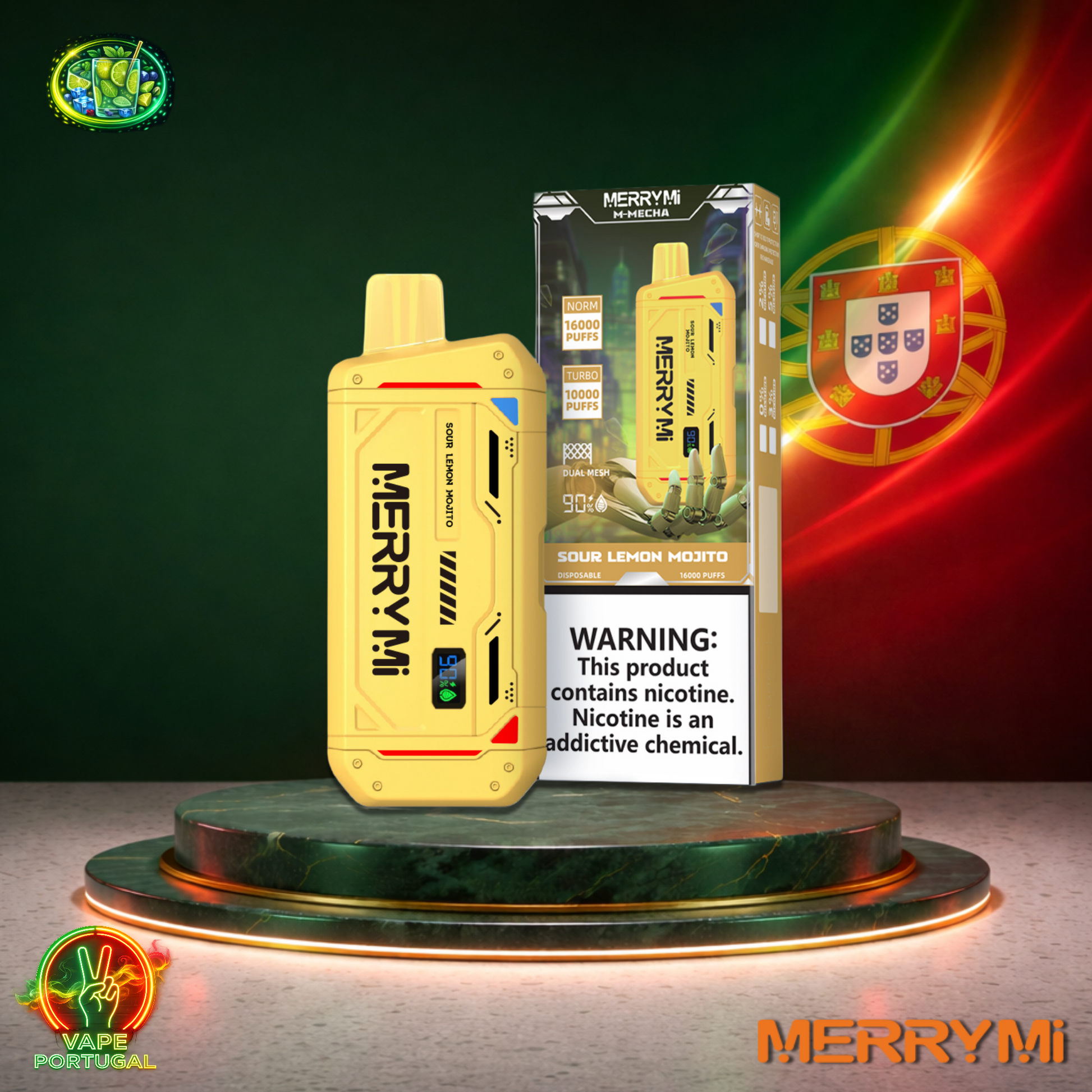 Vape descartável MerryMi M Mecha 16K sabor Sour Lemon Mojito 16000 puffs 16K tragadas mais barato
