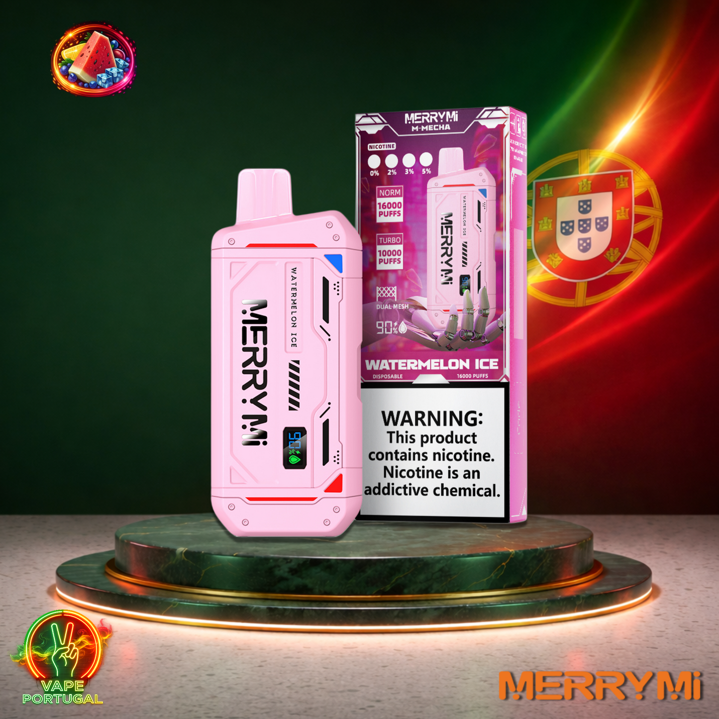 Vape descartável MerryMi M-Mecha 16K sabor Watermelon Ice 16000 puffs 16K tragadas mais barato em Portugal
