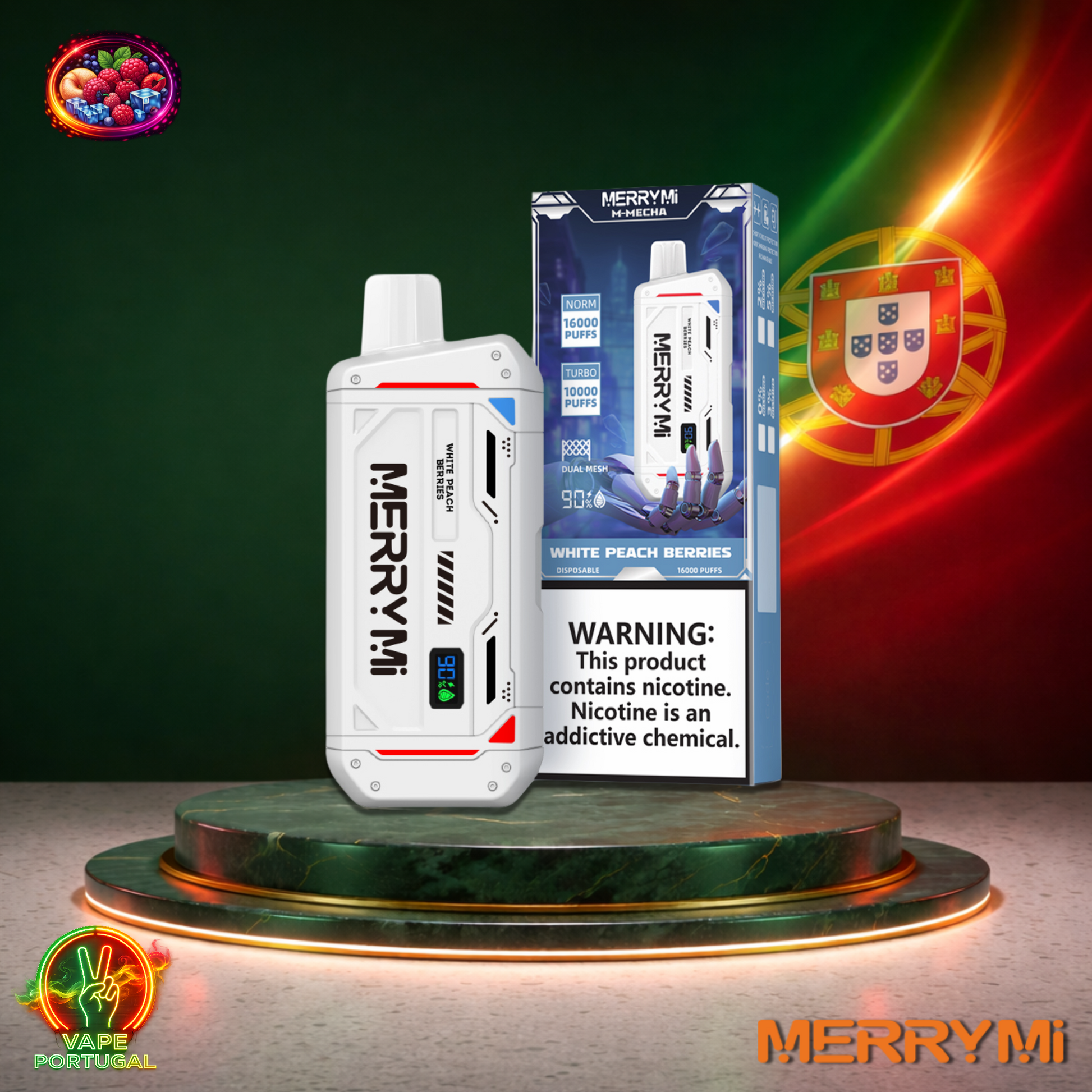 Vape descartável MerryMi M Mecha 16K sabor White Peach Berries 16000 puffs 16K tragadas mais barato