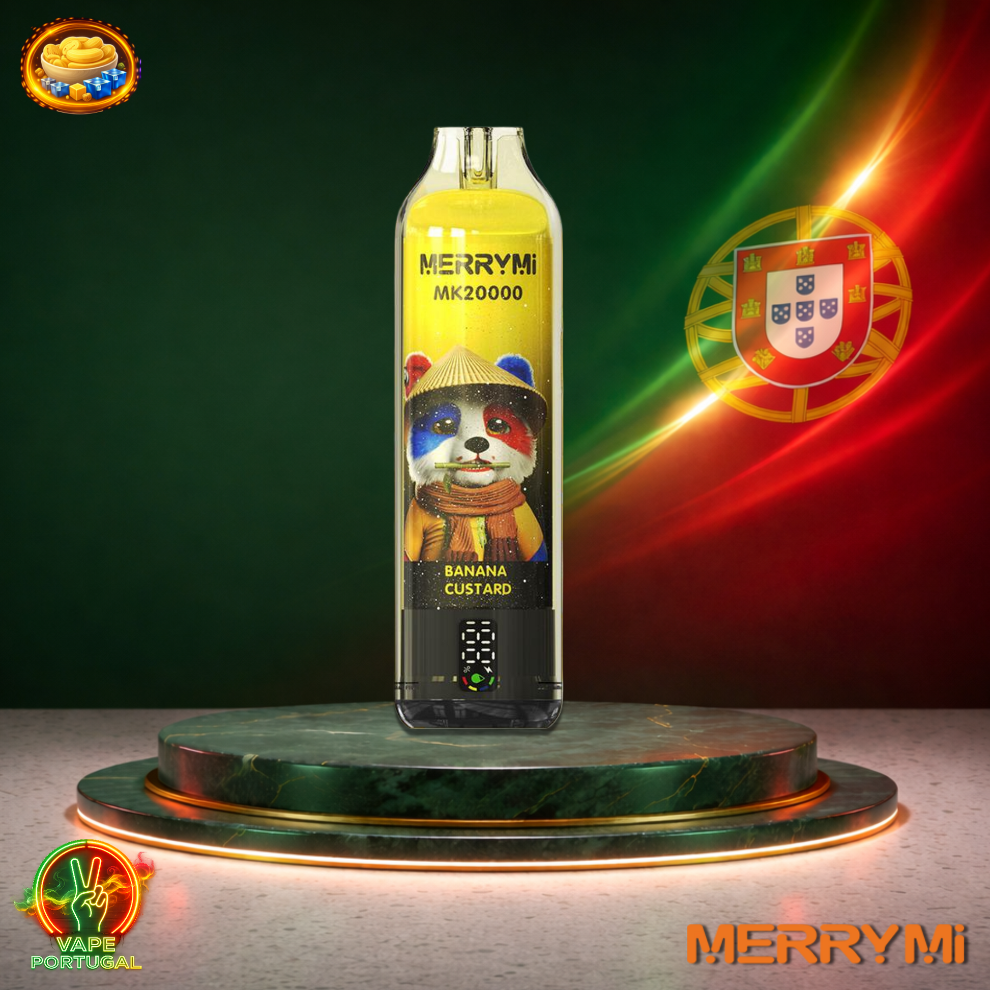 Vape descartável MerryMi MK20000 20K sabor Banana Custard 20000 puffs 20K tragadas mais barato em Portugal