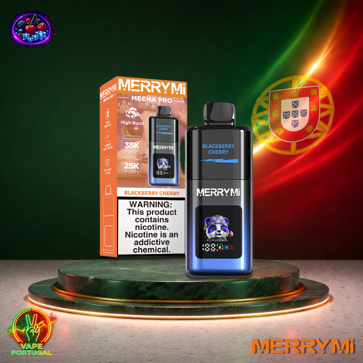 Vape descartável MerryMi Mecha Pro 35K sabor Blackberry Cherry 35000 puffs 35K tragadas mais barato