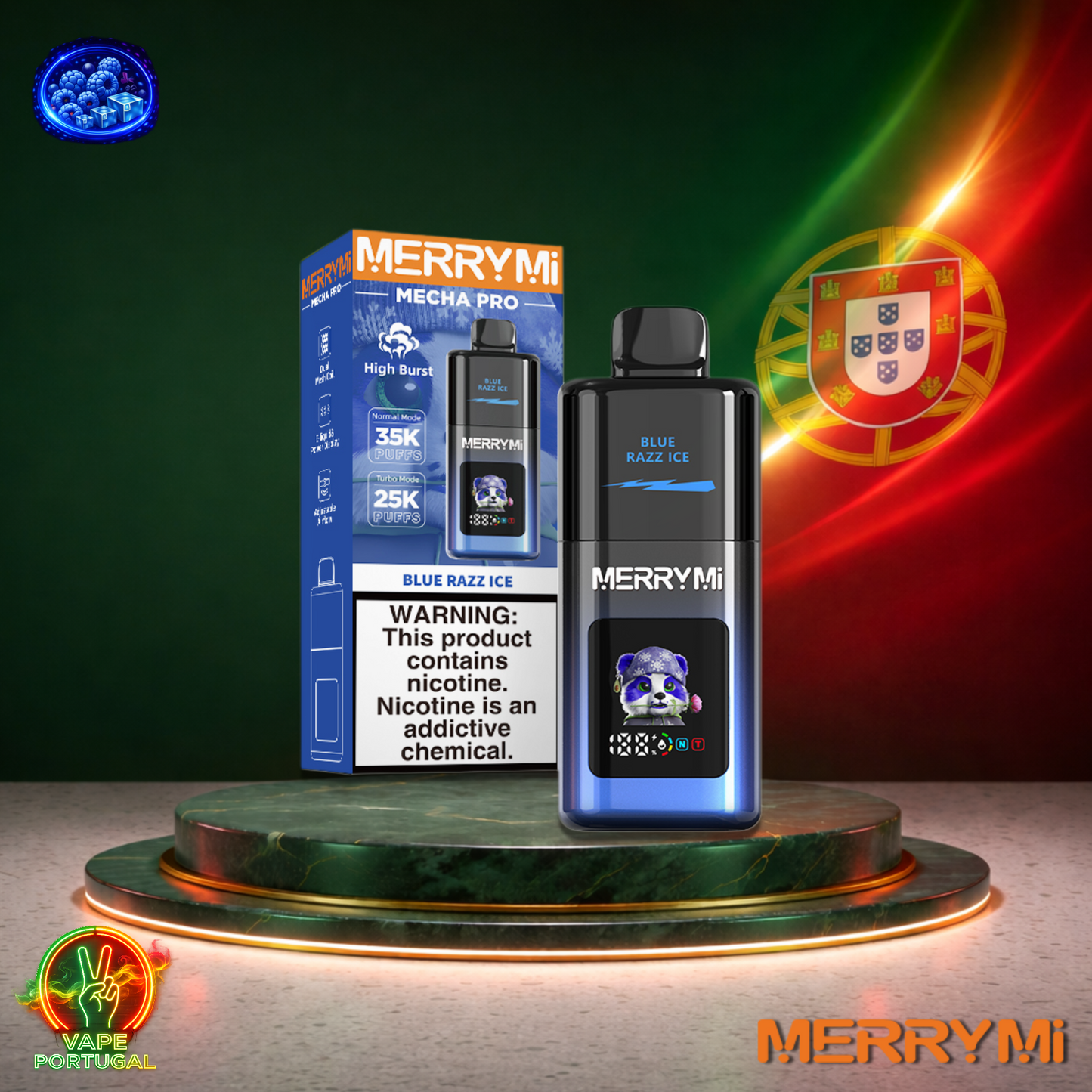 Vape descartável MerryMi Mecha Pro 35K sabor Blue Razz Ice 35000 puffs 35K tragadas mais barato