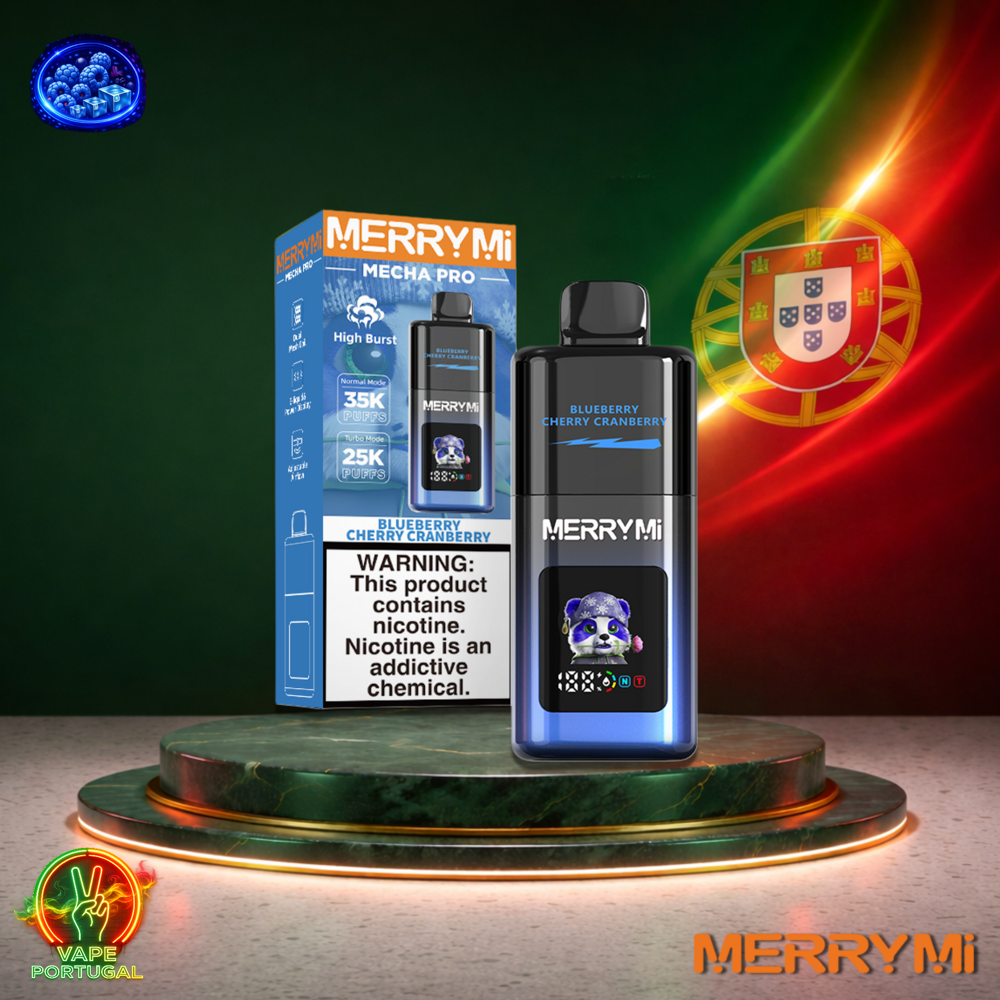 Vape descartável MerryMi Mecha Pro 35K sabor Blueberry Cherry Cranberry 35000 puffs 35K tragadas mais barato