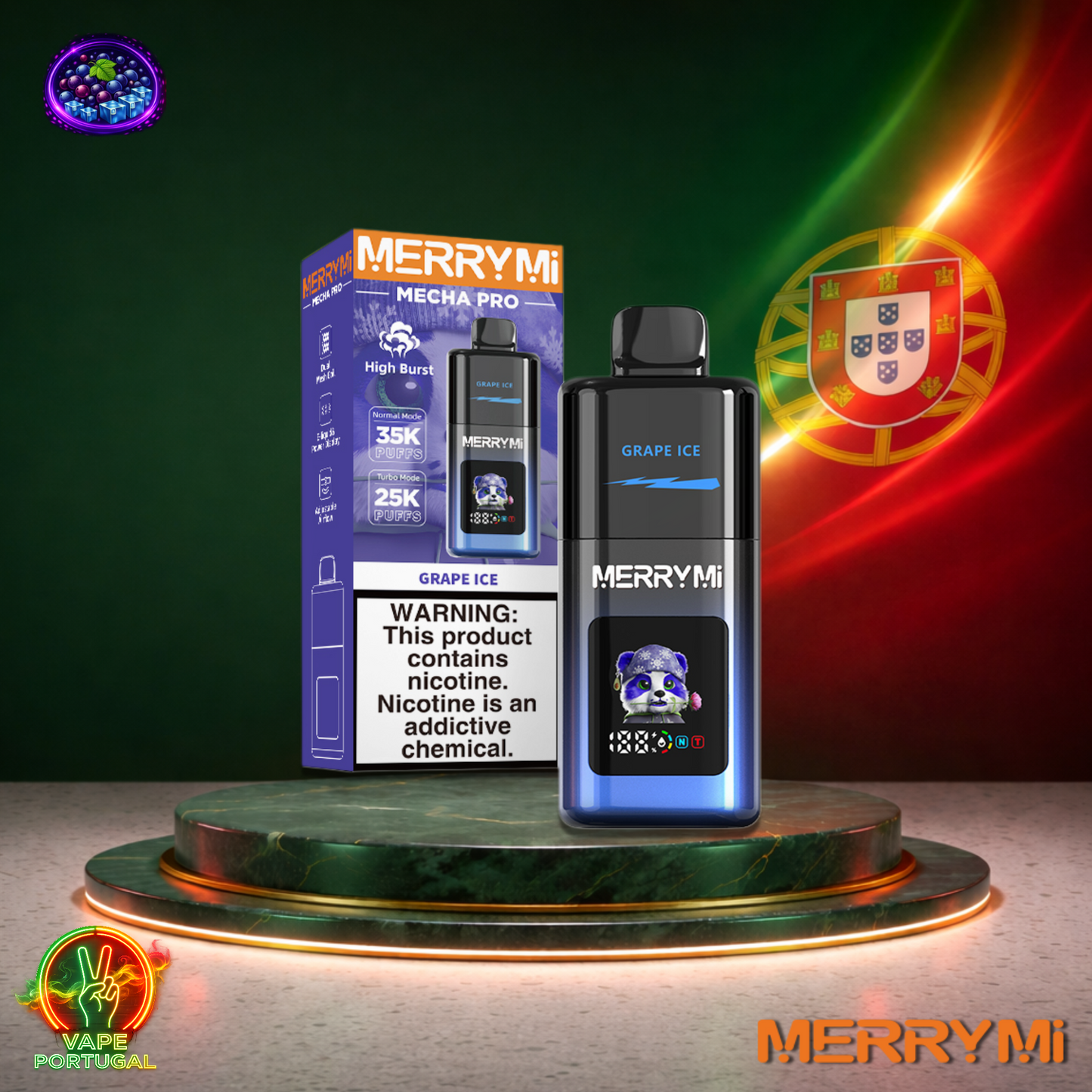Vape descartável MerryMi Mecha Pro 35K sabor Grape Ice 35000 puffs 35K tragadas mais barato