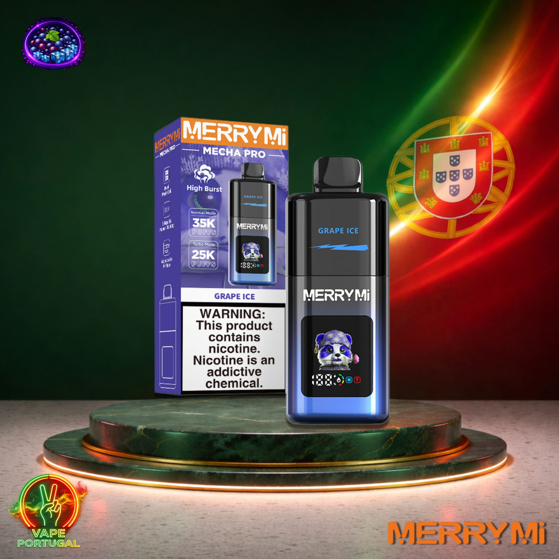 Vape descartável MerryMi Mecha Pro 35K sabor Grape Ice 35000 puffs 35K tragadas mais barato