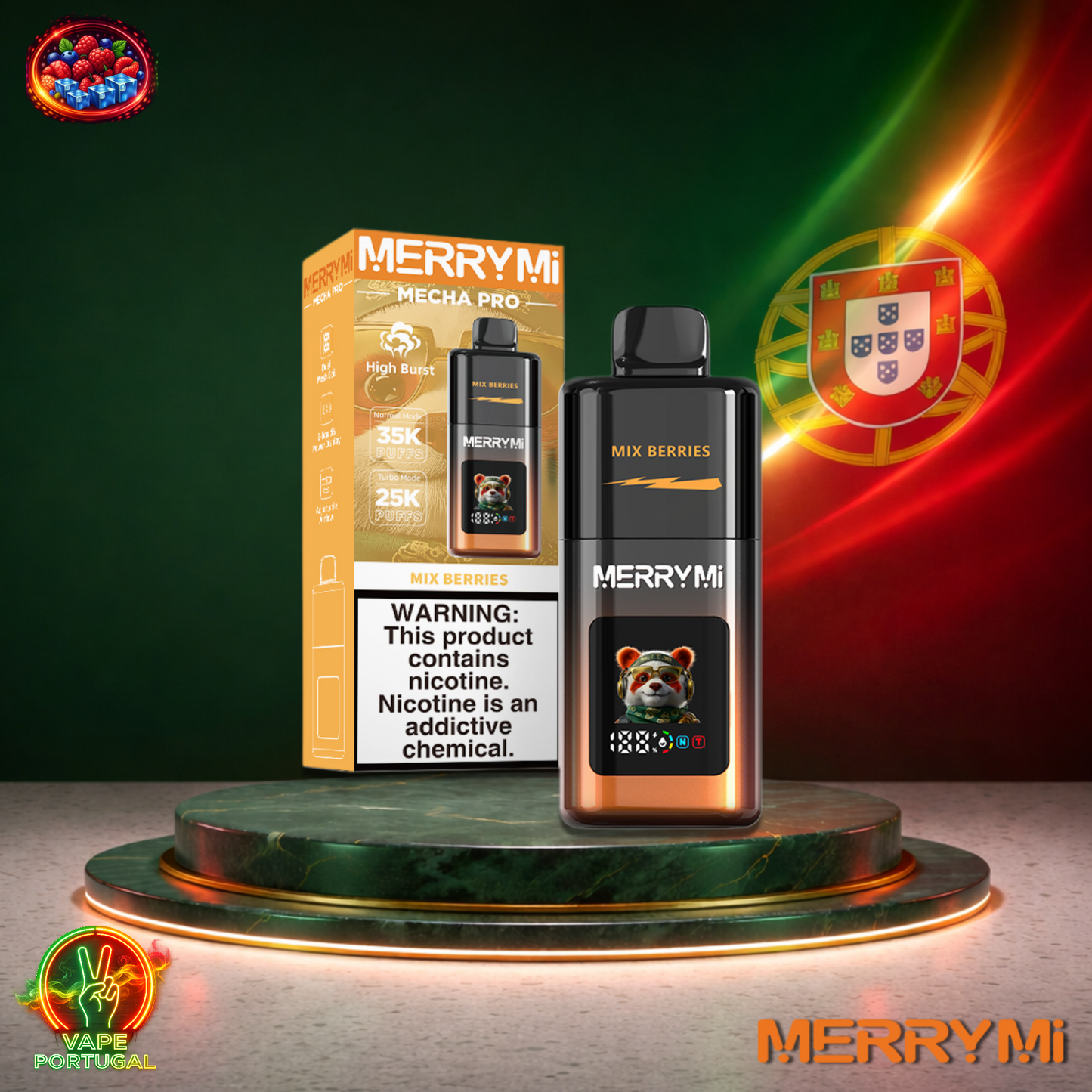 Vape descartável MerryMi Mecha Pro 35K sabor Mix Berries 35000 puffs 35K tragadas mais barato
