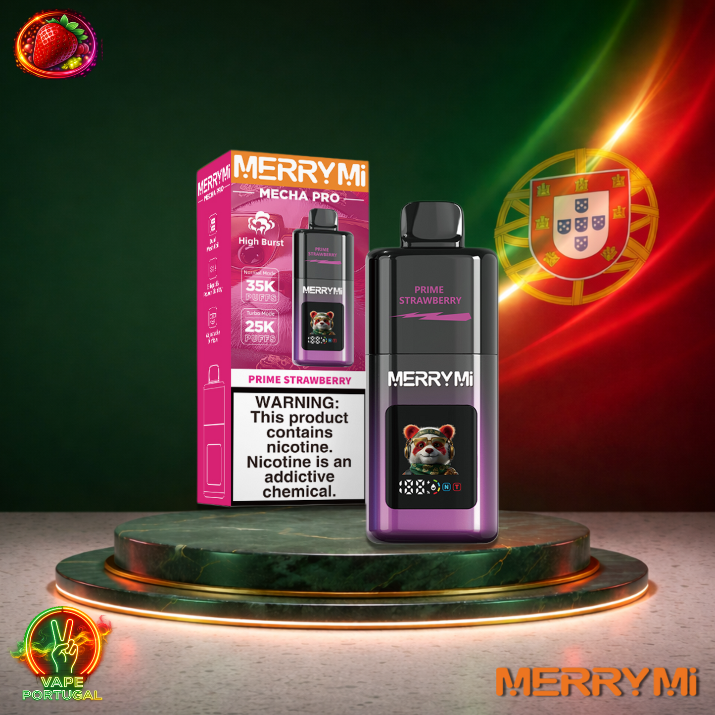 Vape descartável MerryMi Mecha Pro 35K sabor Prime Strawberry 35000 puffs 35K tragadas mais barato