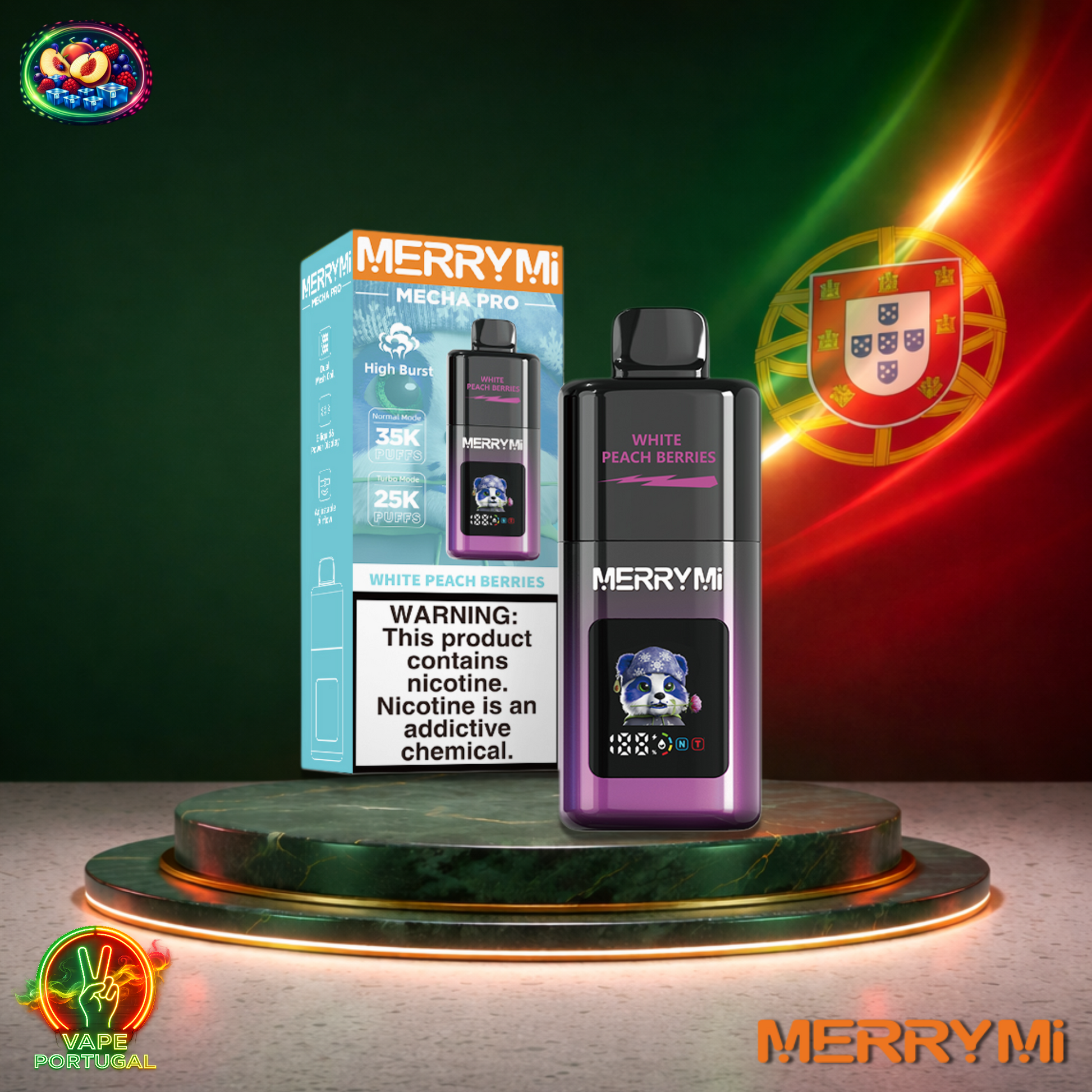 Vape descartável MerryMi Mecha Pro 35K sabor White Peach Berries 35000 puffs 35K tragadas mais barato