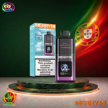 Vape descartável MerryMi Mecha Pro 35K sabor White Peach Berries 35000 puffs 35K tragadas mais barato