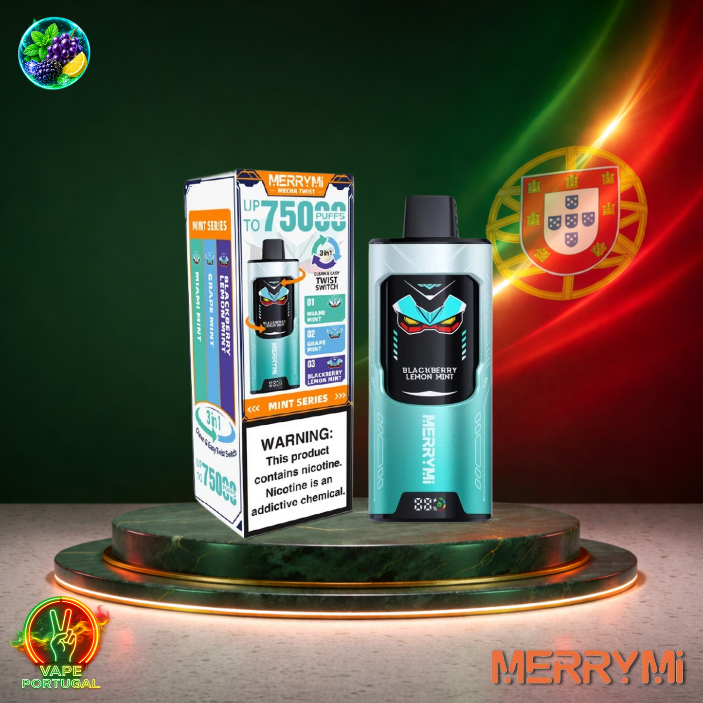 Vape descartável MerryMi Mecha Twist 75K Mint Series 75000 puffs comprar em Portugal