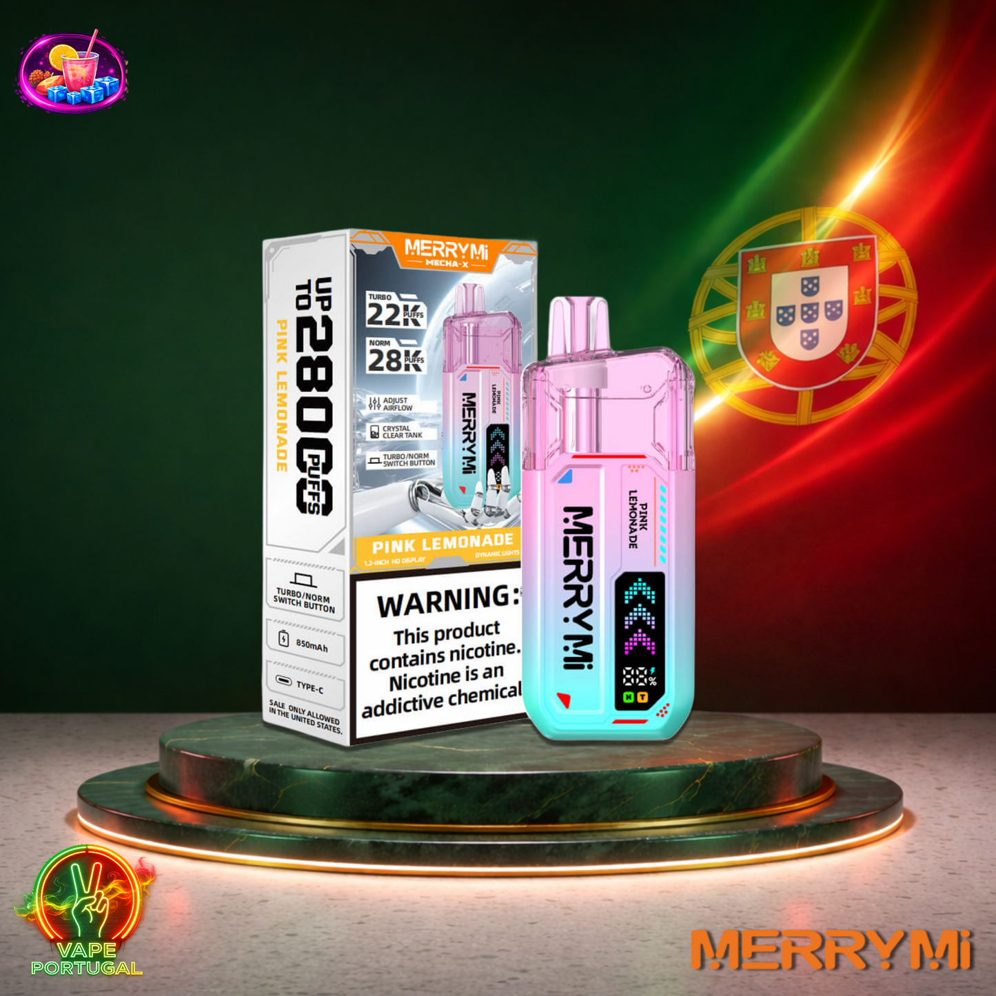 Vape descartável MerryMi Mecha X 28K sabor Pink Lemonade 28000 puffs 28K tragadas mais barato em Portugal