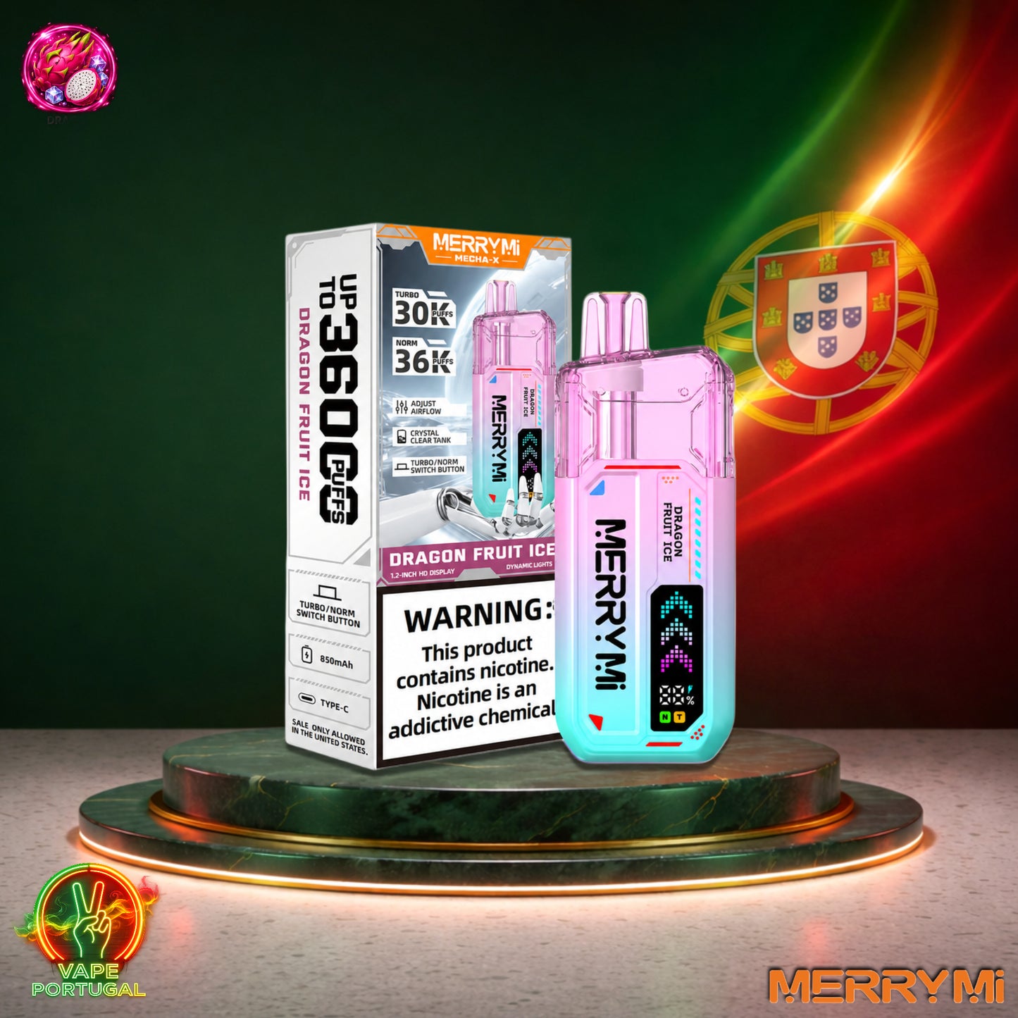 Vape descartável MerryMi Mecha X 36K sabor Dragon Fruit Ice 36000 puffs 36K tragadas mais barato