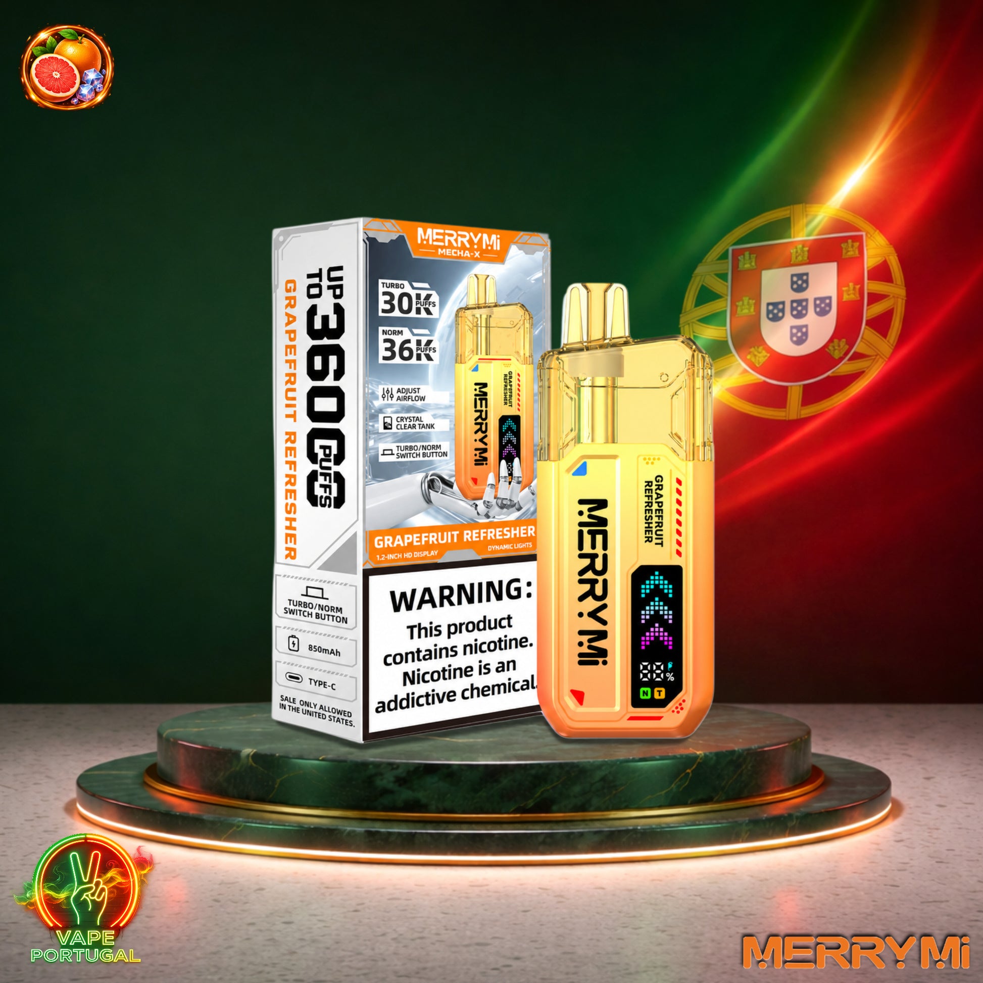Vape descartável MerryMi Mecha X 36K sabor Grapefruit Refresher 36000 puffs 36K tragadas mais barato