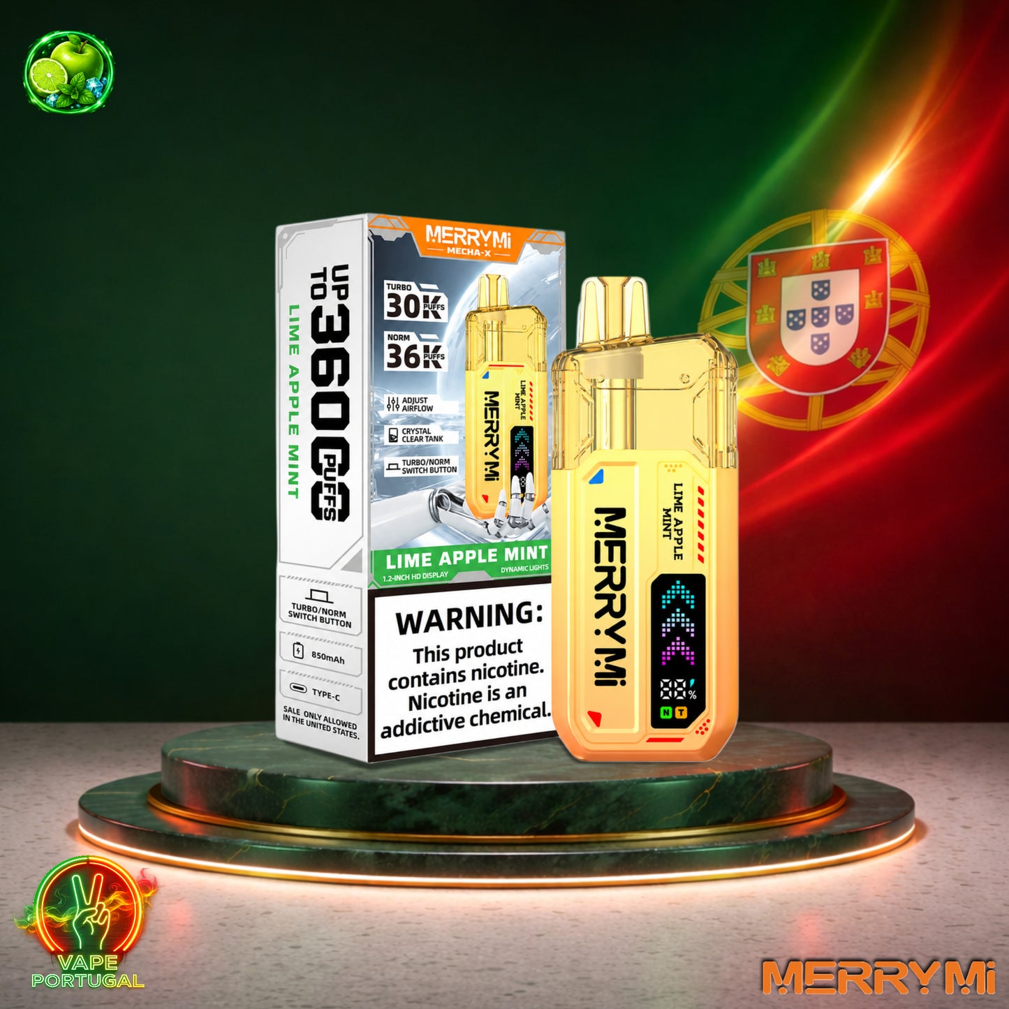 Vape descartável MerryMi Mecha X 36K sabor Lime Apple Mint 36000 puffs 36K tragadas mais barato