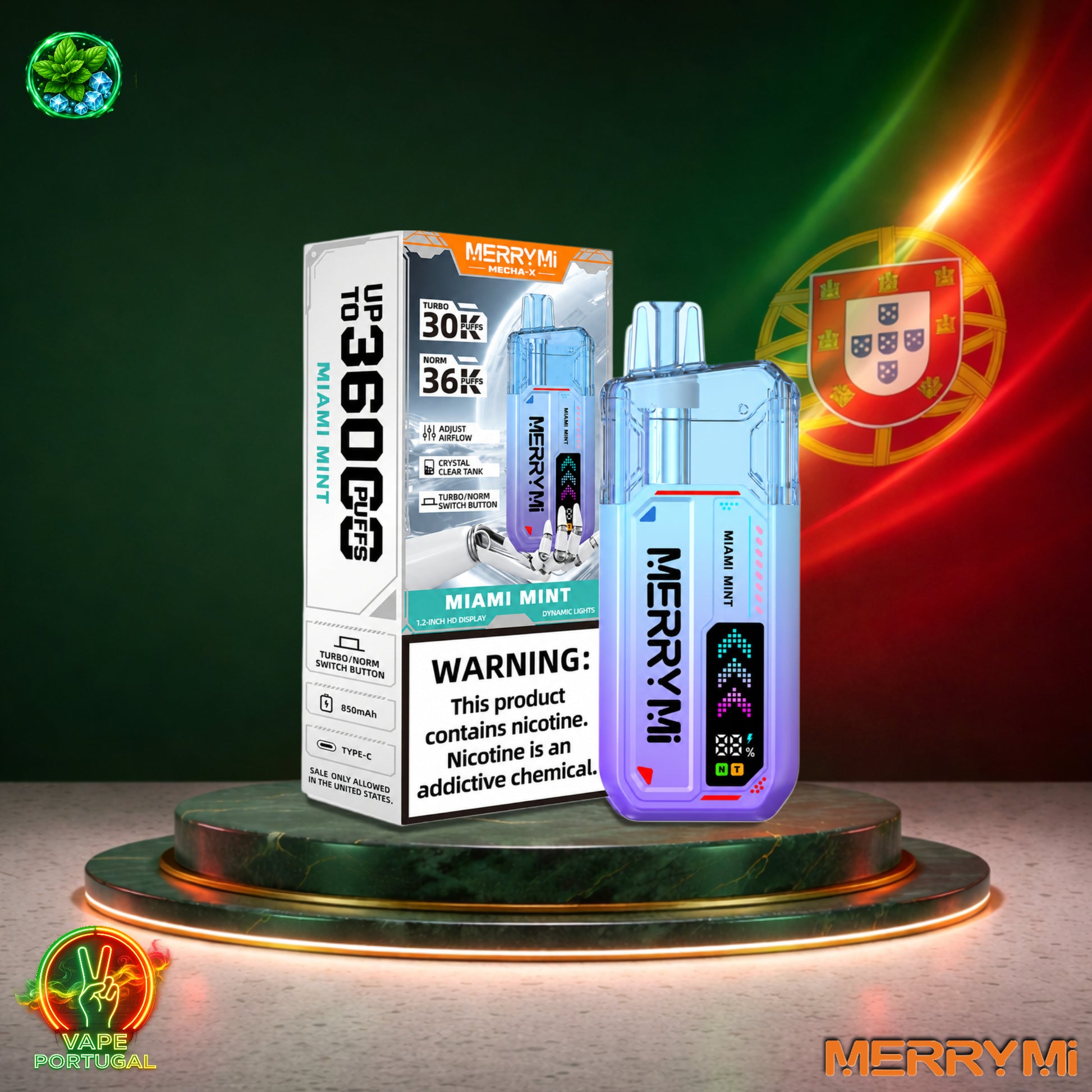 Vape descartável MerryMi Mecha X 36K sabor Miami Mint 36000 puffs 36K tragadas mais barato