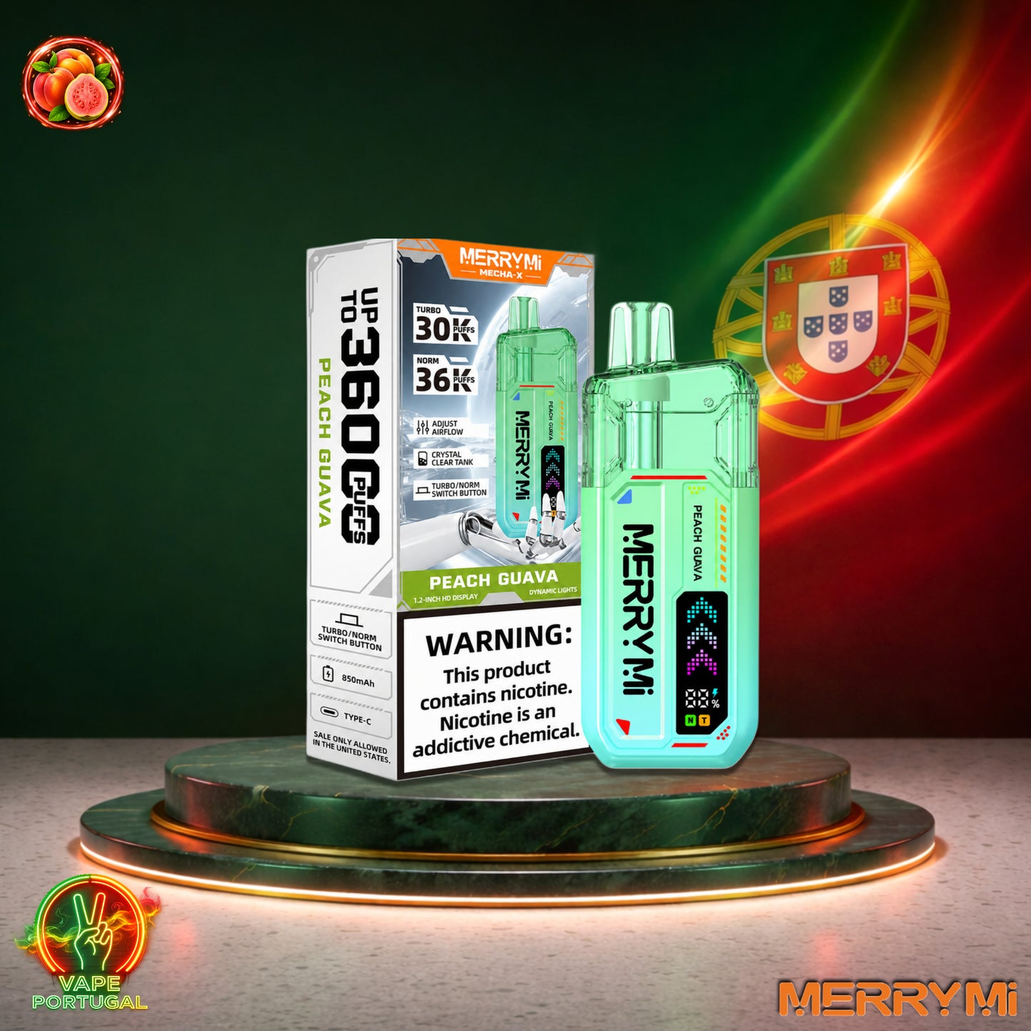 Vape descartável MerryMi Mecha X 36K sabor Peach Guava 36000 puffs 36K tragadas mais barato