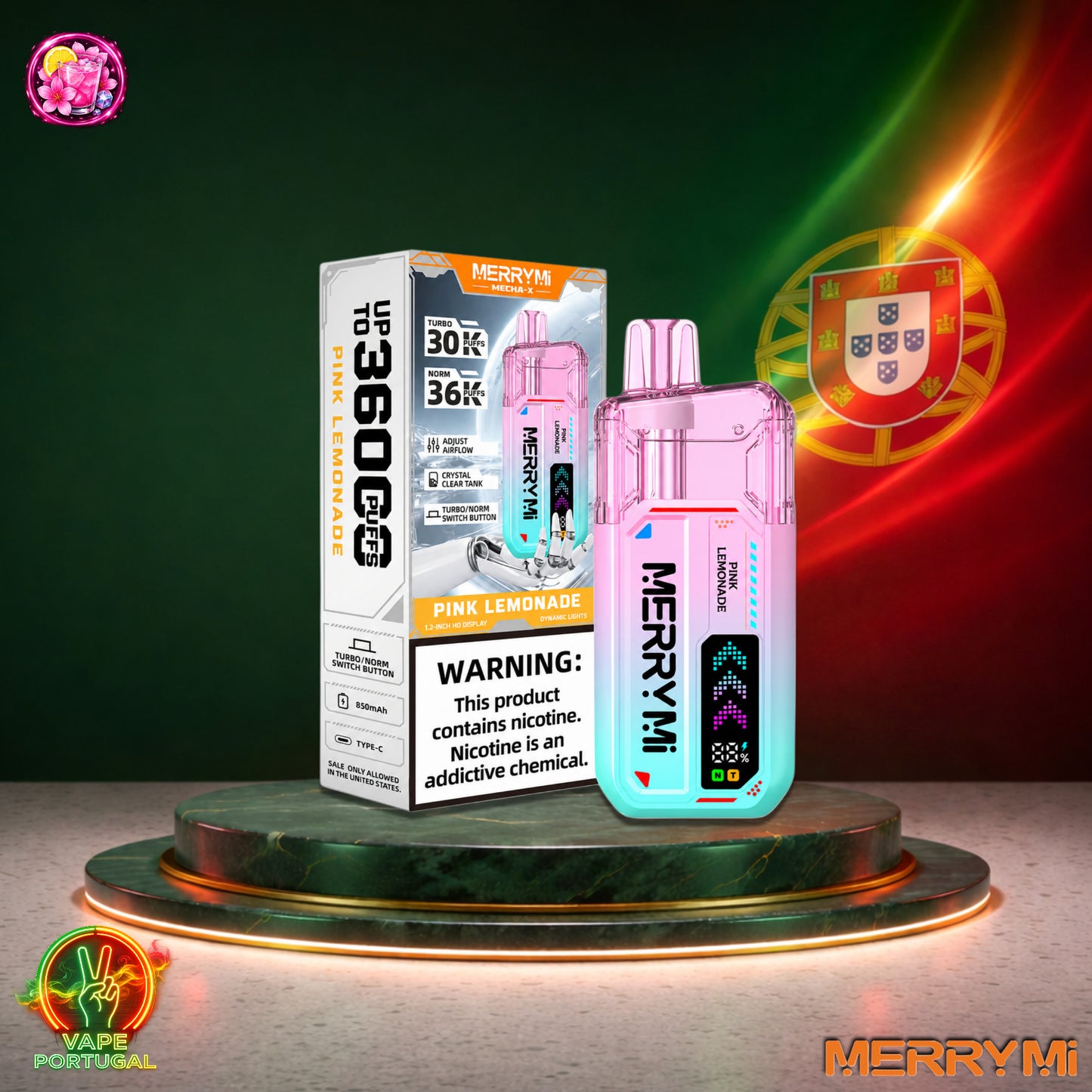 Vape descartável MerryMi Mecha X 36K sabor Pink Lemonade 36000 puffs 36K tragadas mais barato