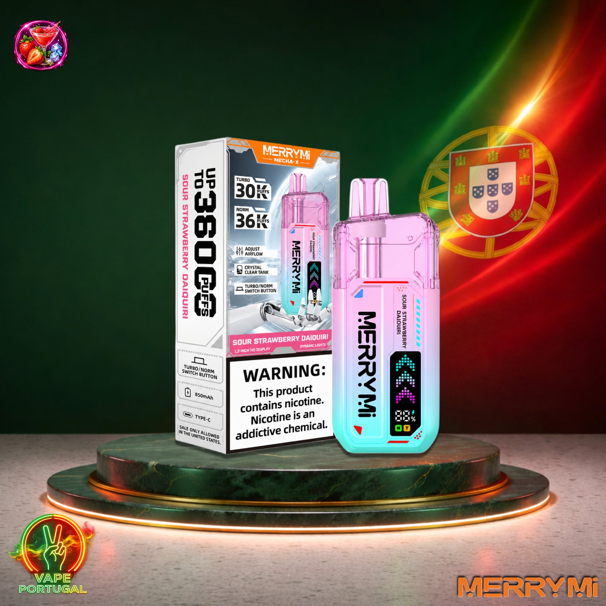 Vape descartável MerryMi Mecha X 36K sabor Sour Strawberry Daiquiri 36000 puffs 36K tragadas mais barato