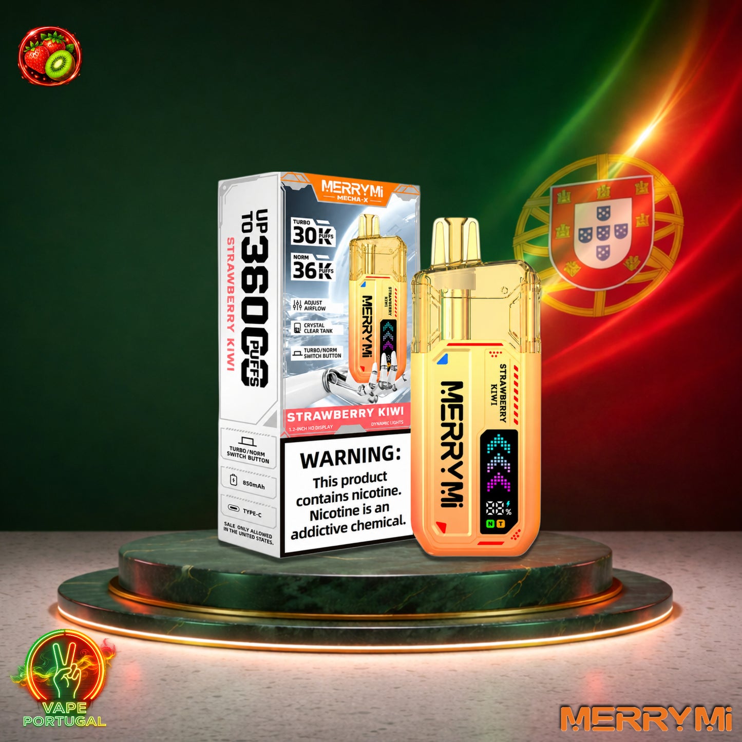 Vape descartável MerryMi Mecha X 36K sabor Strawberry Kiwi 36000 puffs 36K tragadas mais barato