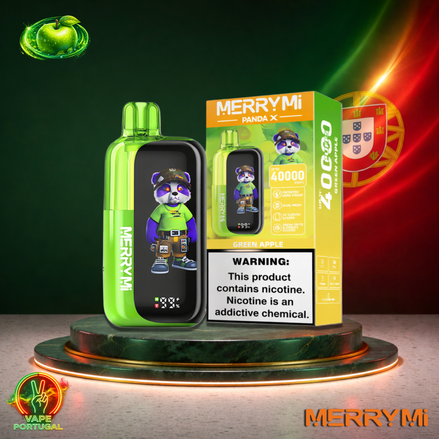 Vape descartável MerryMi Panda X 40K sabor Green Apple 40000 puffs 40K tragadas mais barato