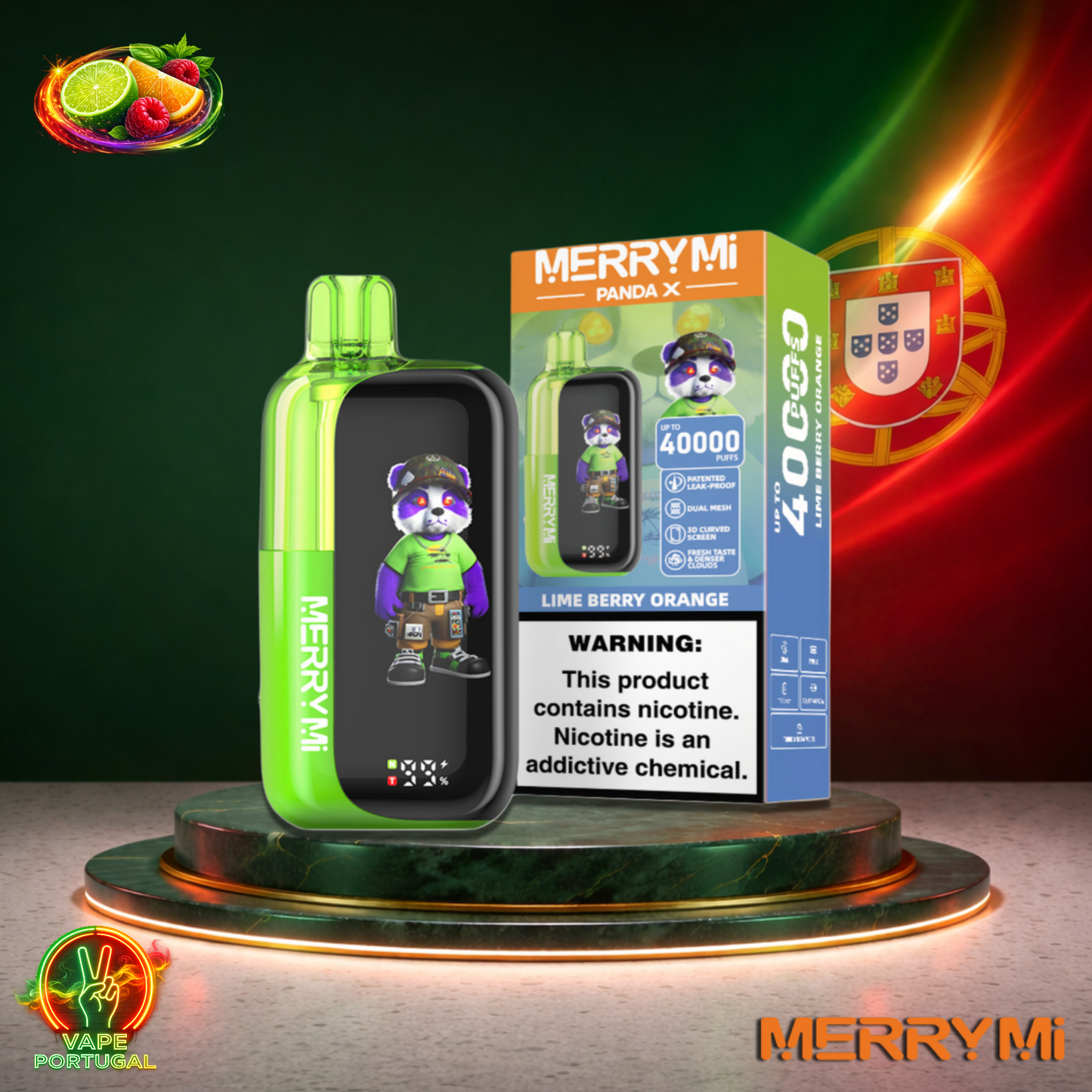 Vape descartável MerryMi Panda X 40K sabor Lime Berry Orange 40000 puffs 40K tragadas mais barato