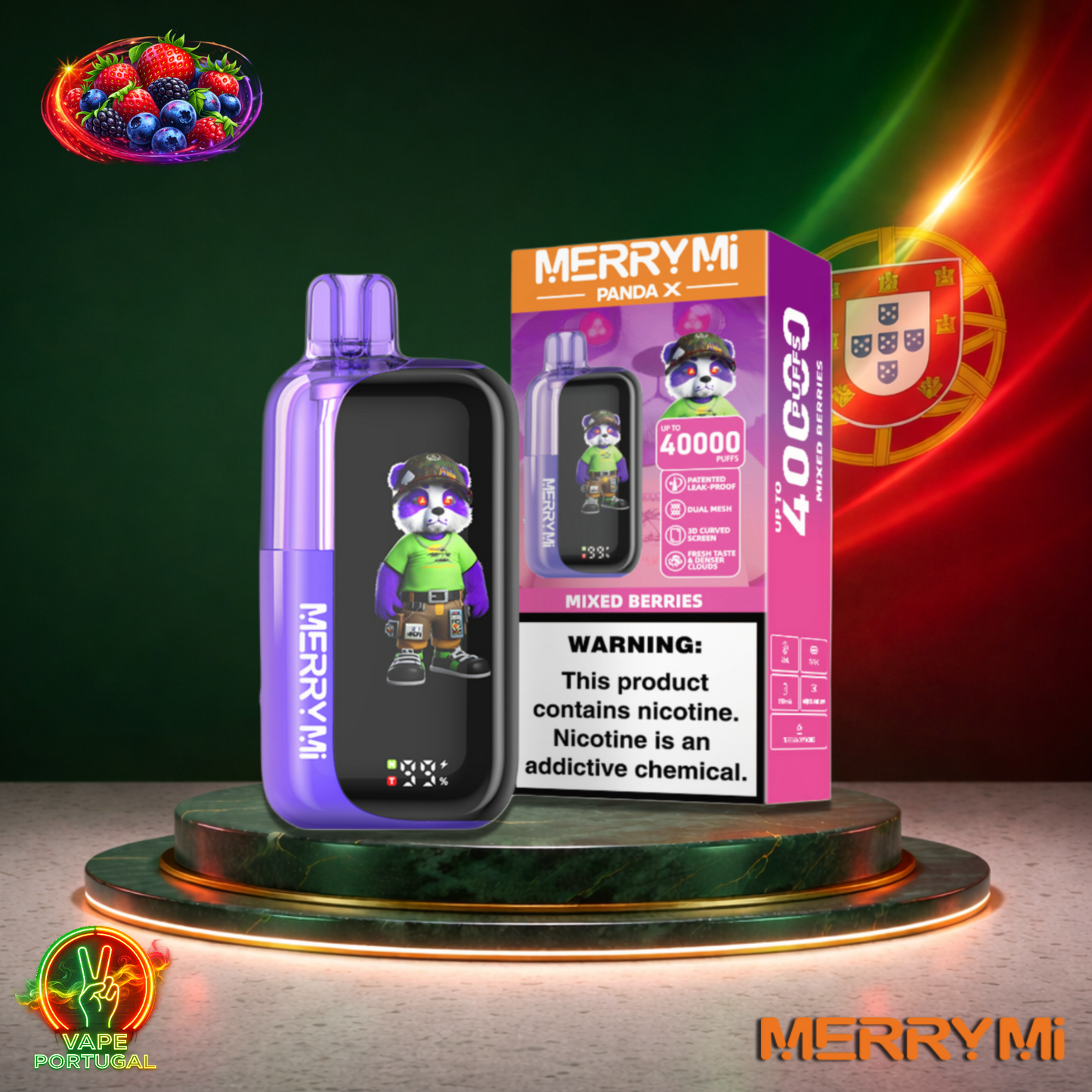 Vape descartável MerryMi Panda X 40K sabor Mixed Berries 40000 puffs 40K tragadas mais barato