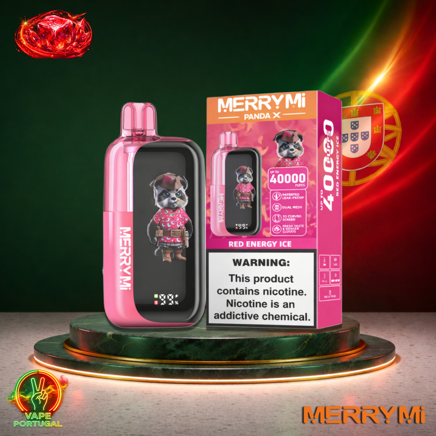 Vape descartável MerryMi Panda X 40K sabor Red Energy Ice 40000 puffs 40K tragadas mais barato