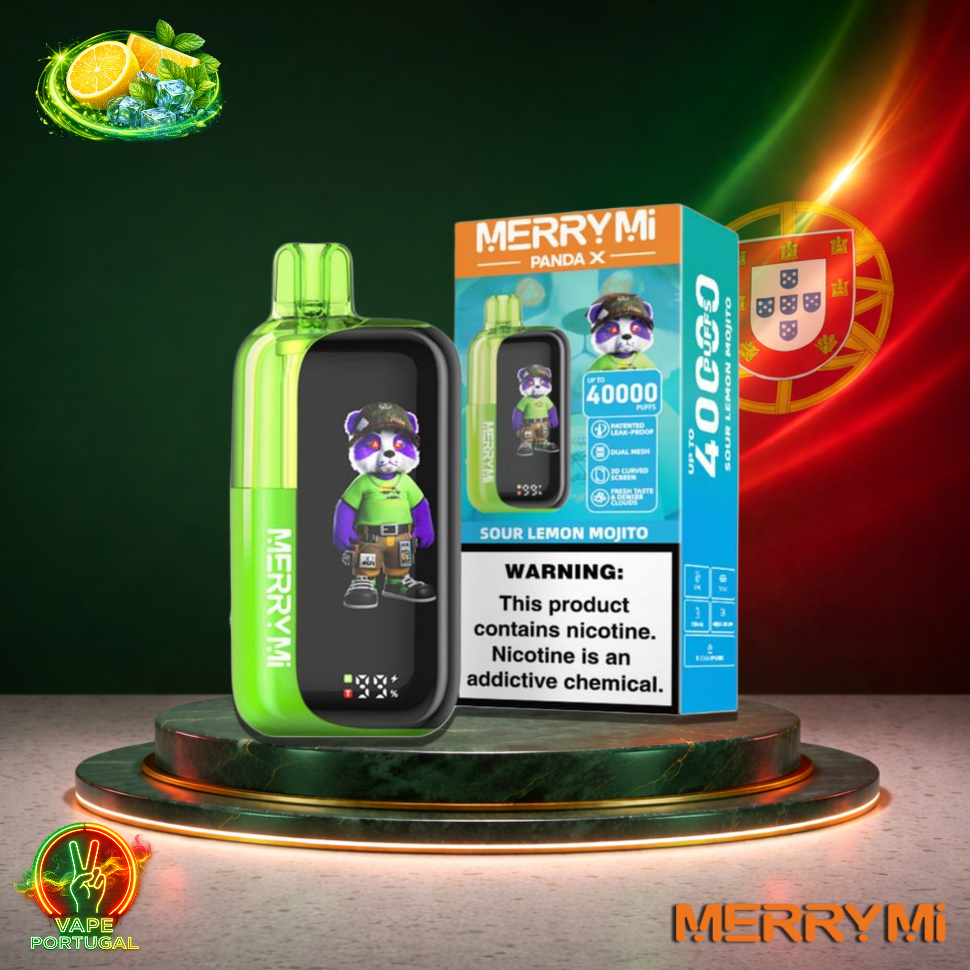 Vape descartável MerryMi Panda X 40K sabor Sour Lemon Mojito 40000 puffs 40K tragadas mais barato